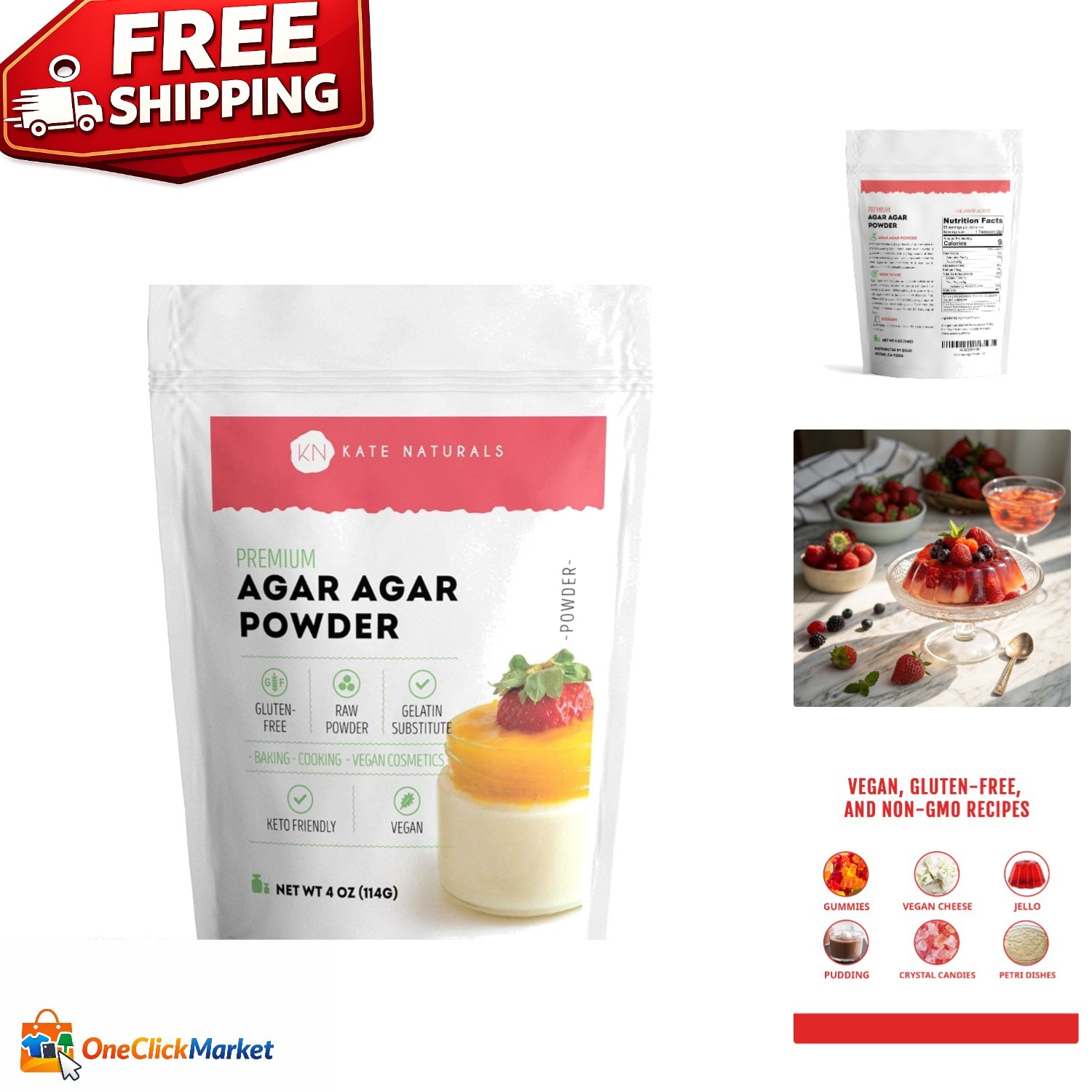 Versatile Agar Agar Powder - 4oz  Gelatin for All Ages, Halal Approved