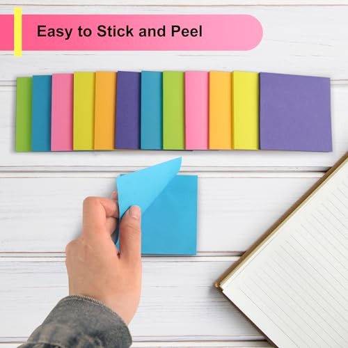 Sticky Notes - 12 Pads, 3”x3” - Colorful Self-Stick Post Notes Bulk - Square