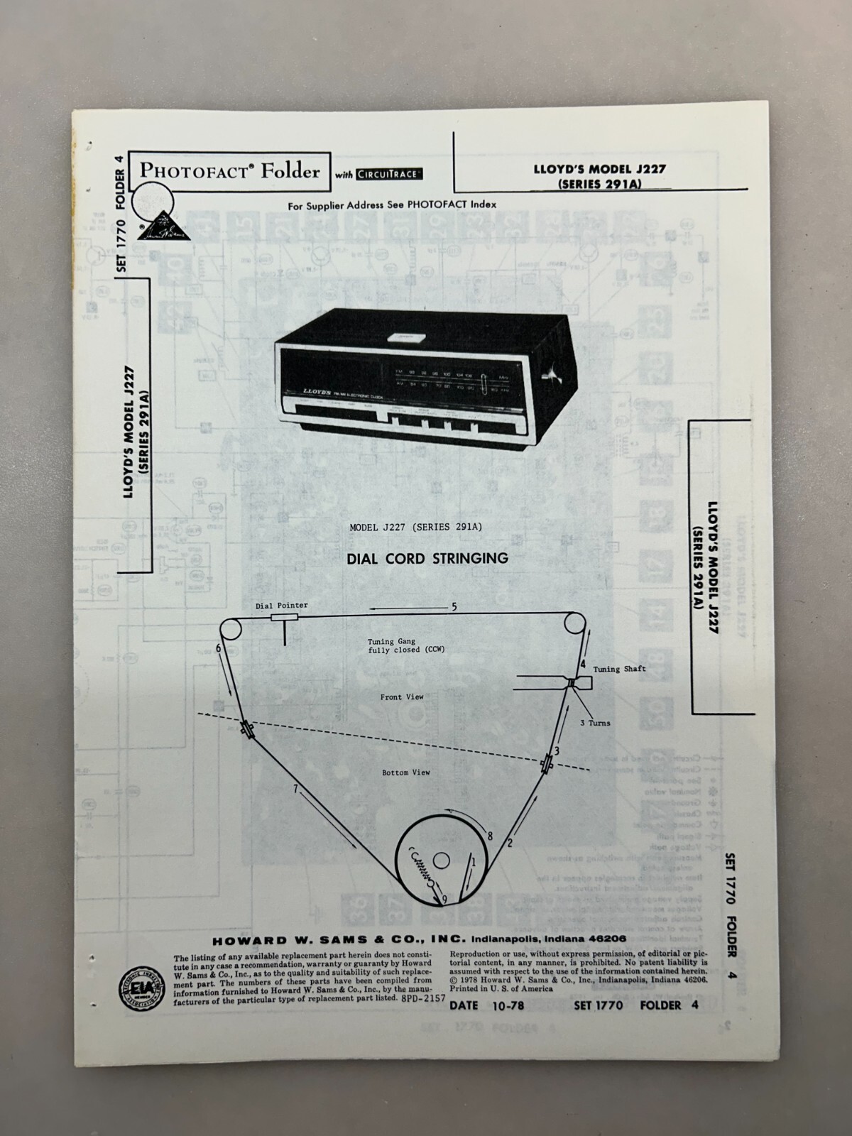 Lloyd's J227 Service Manual Sams Photofact Free Shipping