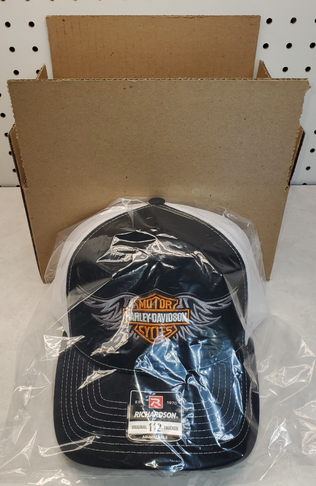HD Wing Patch on Richardson 112 Trucker Hat Snapback Black/White