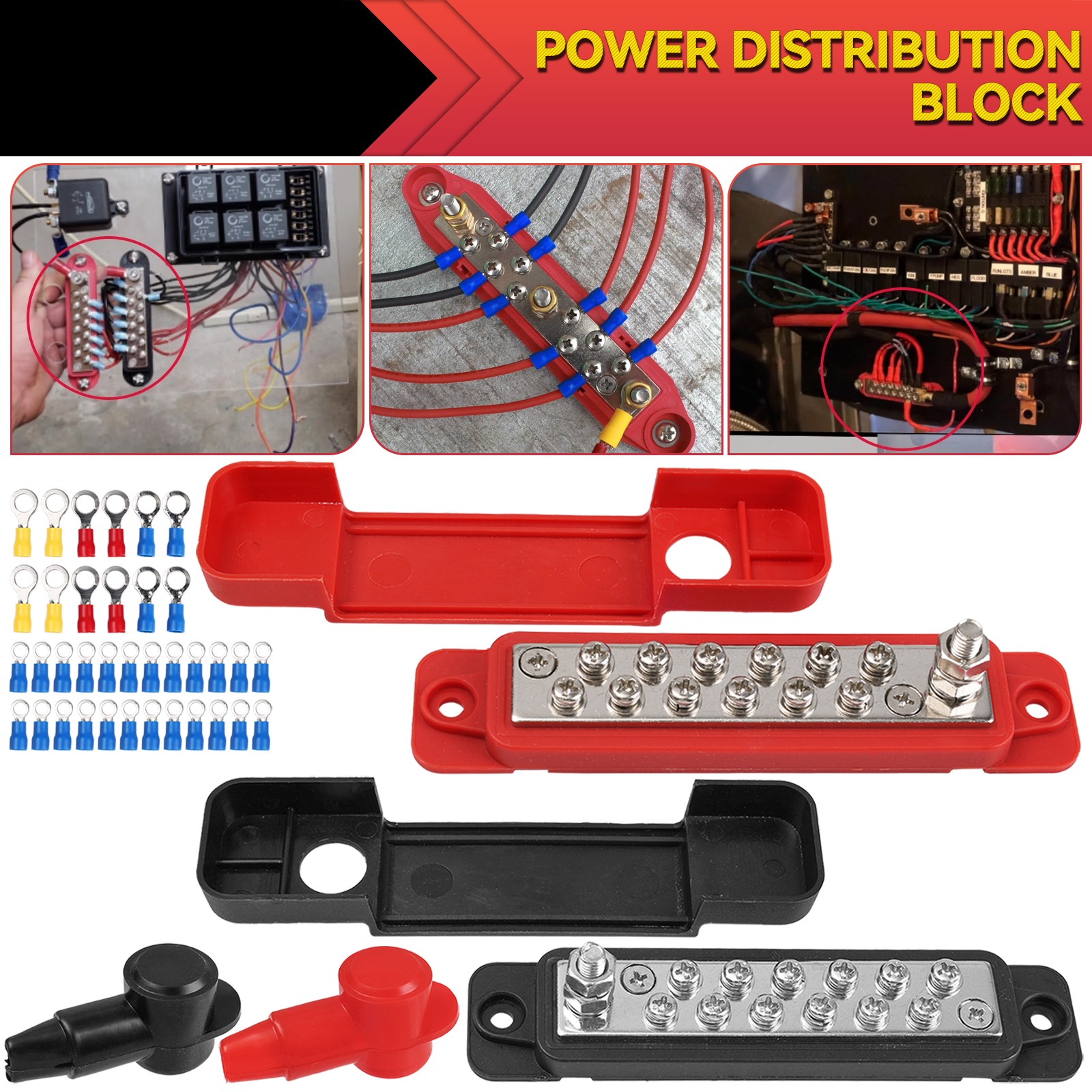 2Pcs Marine Bus Bar12 Way 48V 180A Positive Negative Bus Bar Car Terminal Block