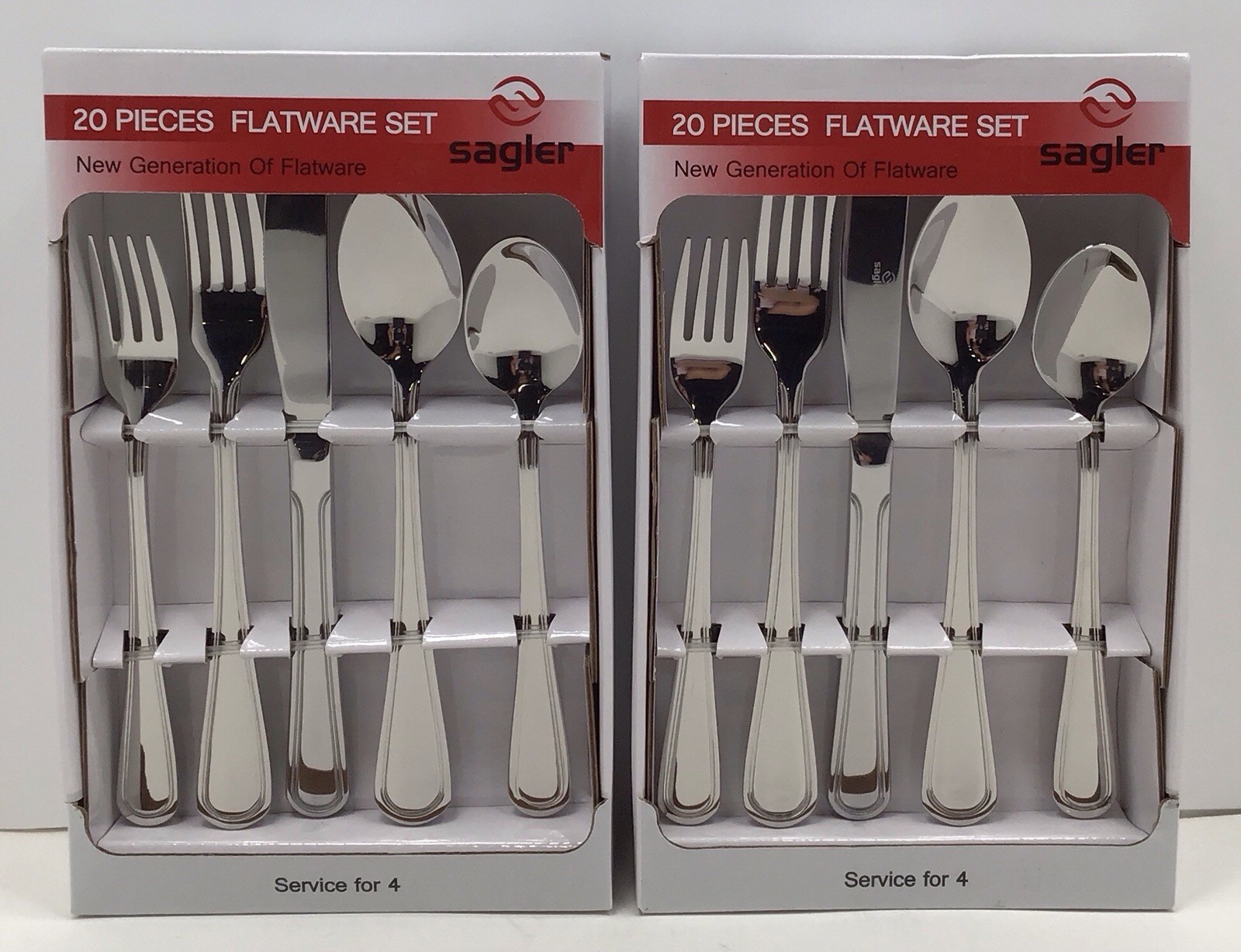 Sagler 20 Piece Flatware Service For 4 Set In Silver - Lot Of 2