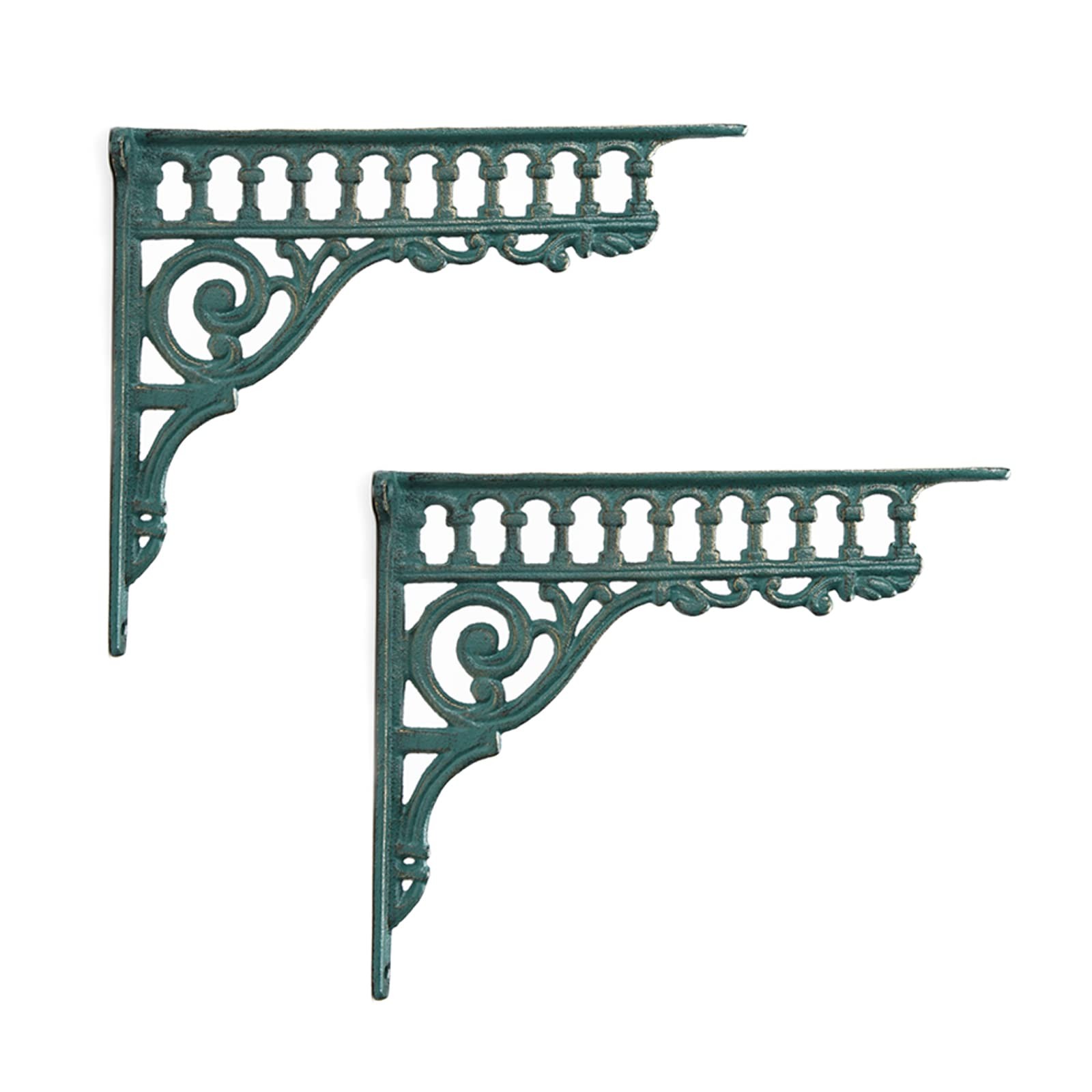 2PCS Cast Iron European Style Wall Shelf Brackets, 10.6in(L), Green