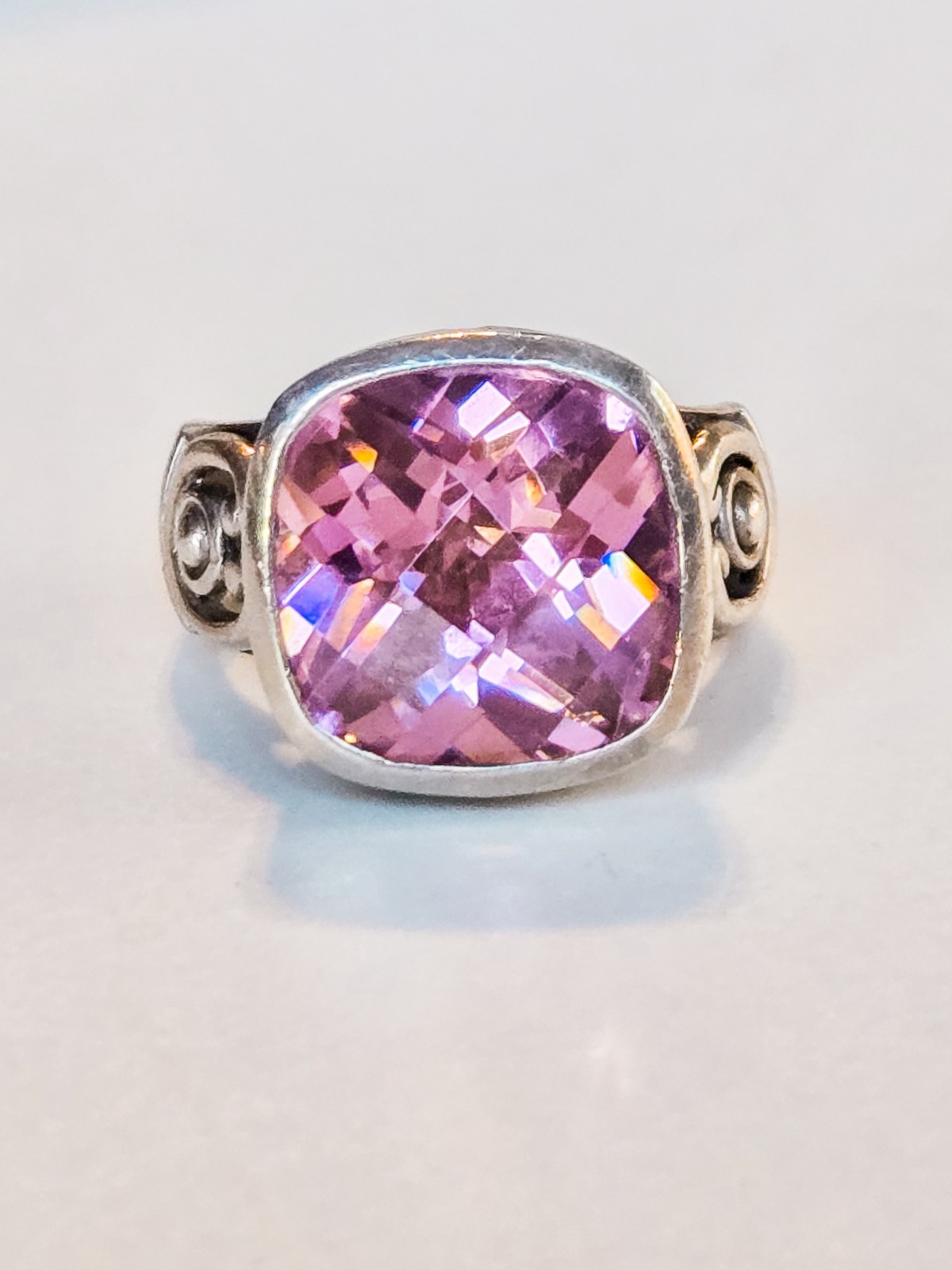 Size 5.5, Sterling 925 silver statement handmade cocktail ring pink crystal