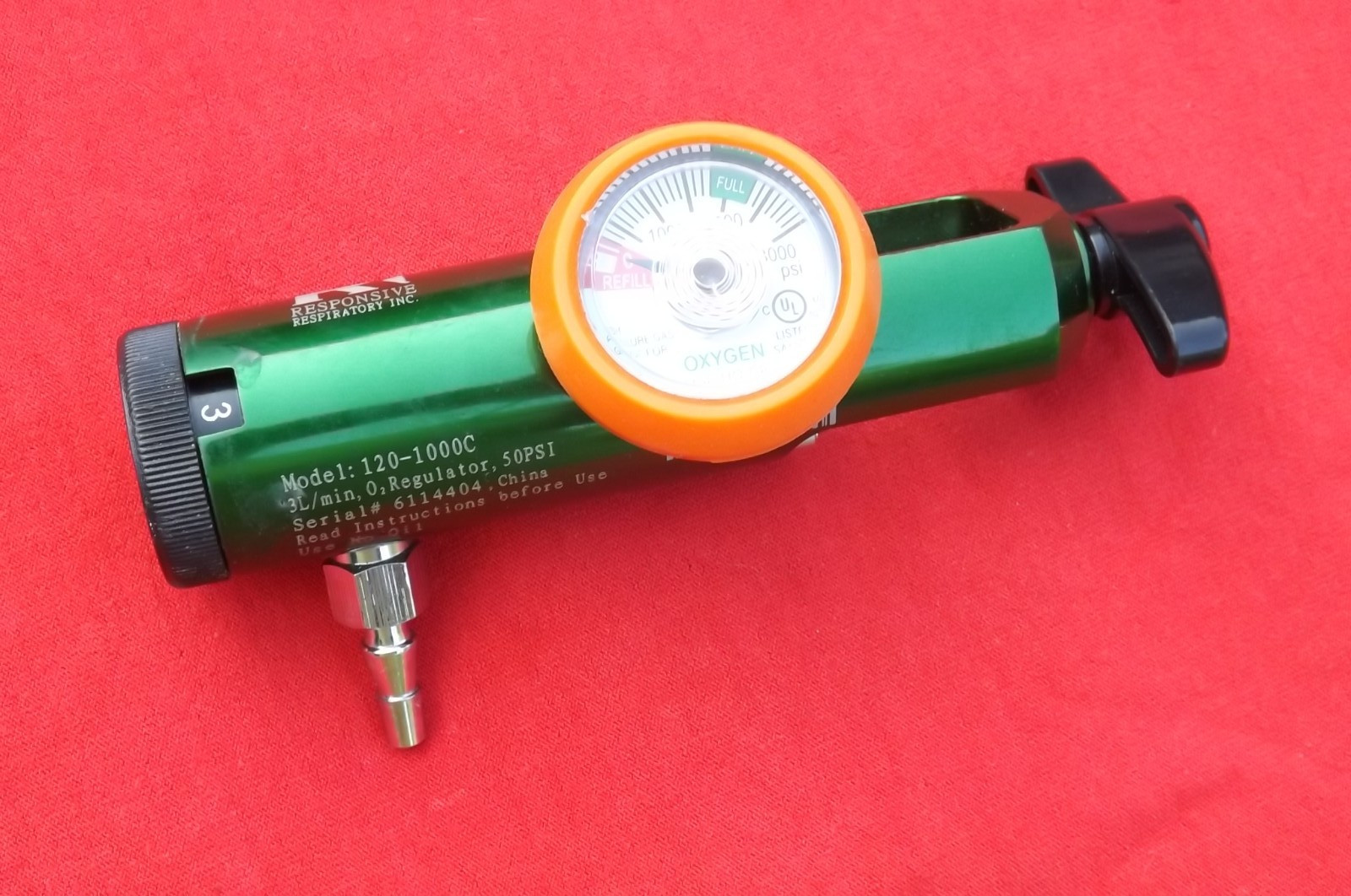 Roscoe Responsive Respiratory 3L/min, 02 Regulator, 50 PSI FOR OXYGEN BOTTLES