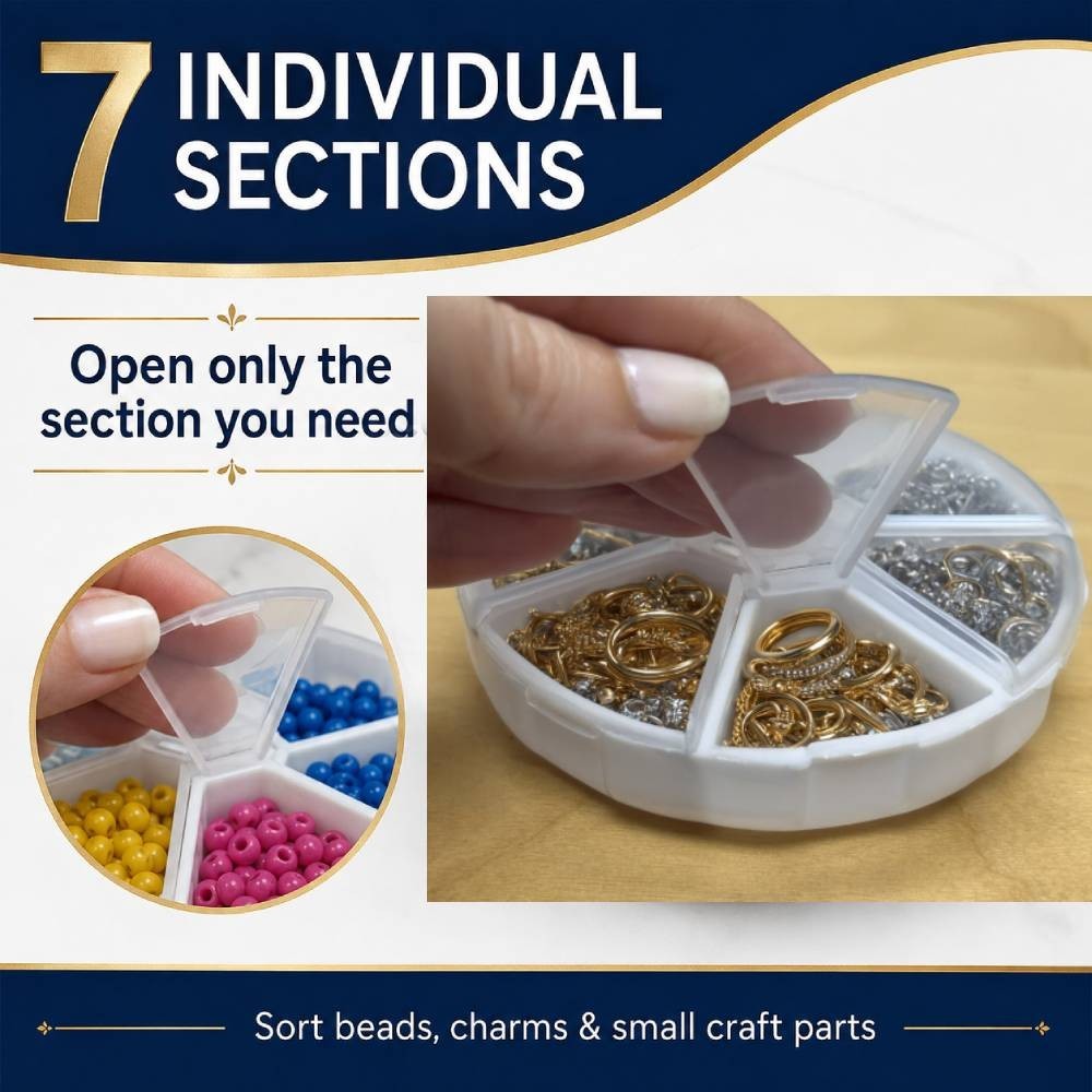 5 Pack Round Bead Storage Organizer 7 Compartment Clear Jewelry Craft Boxes