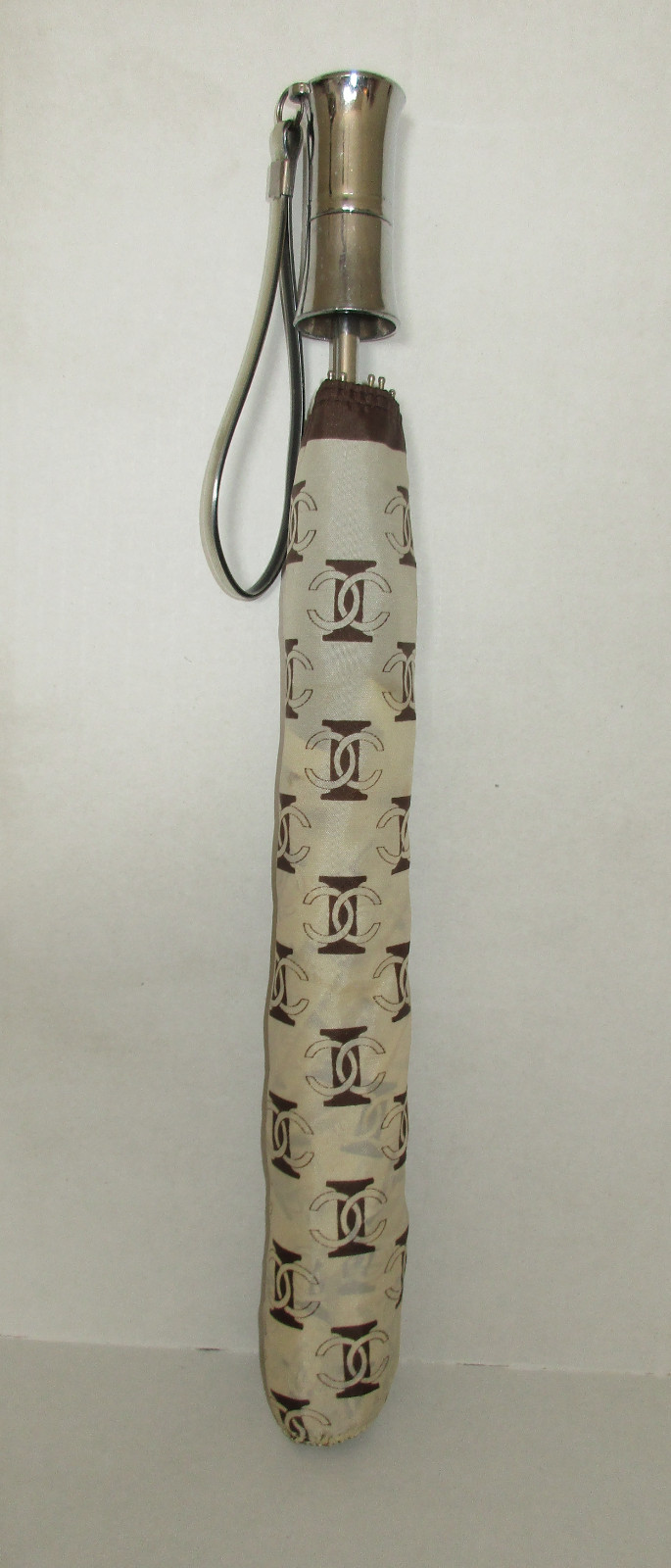 Vintage Chanel Brown/Beige CC Logo Compact Nylon Umbrella