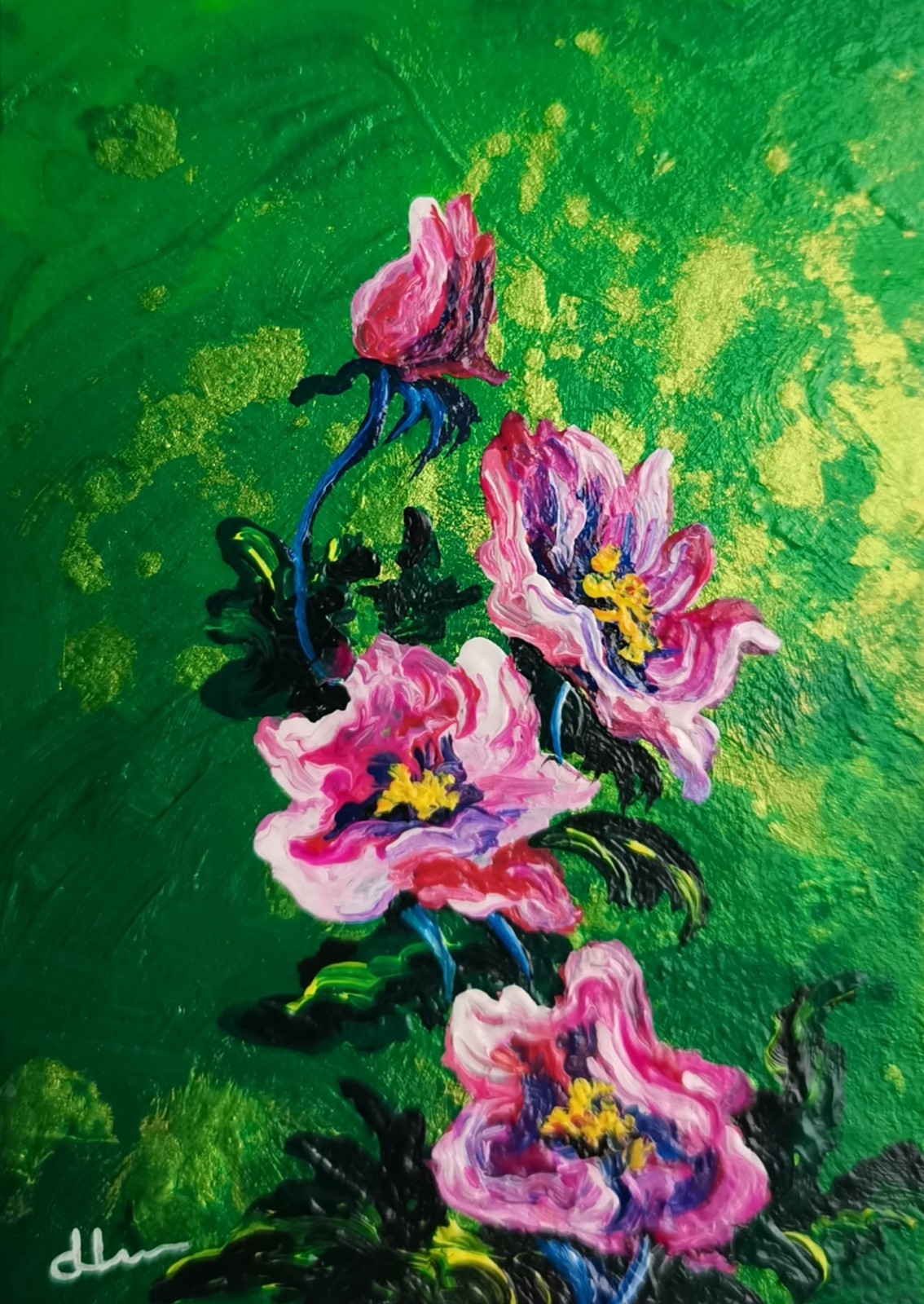 ACEO Original Acrylic Painting Vintage Floral Art Collectable Signed ATC