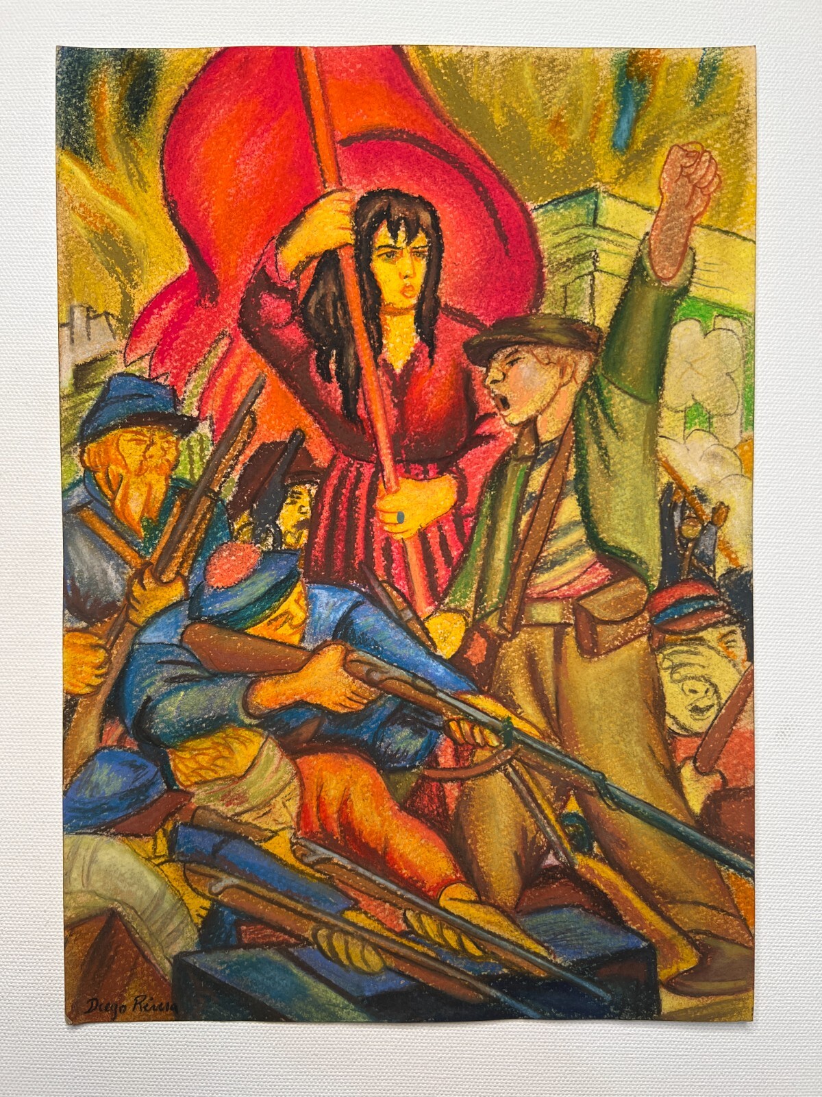 Diego Rivera Drawing on paper (Handmade) signed and stamped mixed media.