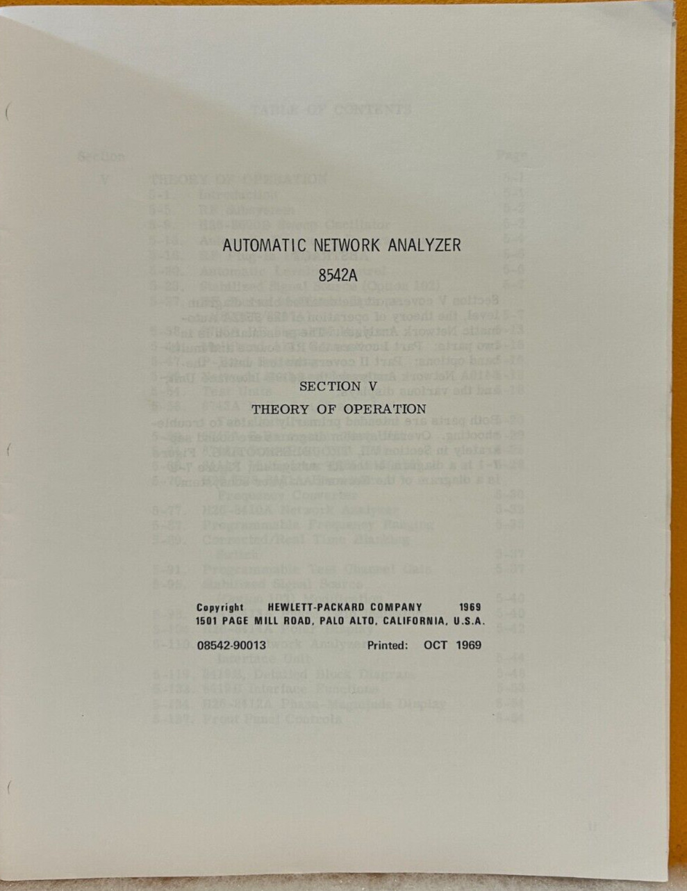 HP / Agilent 08542-90013 Automatic Network Analyzer 8542A Oper & Service Manual.