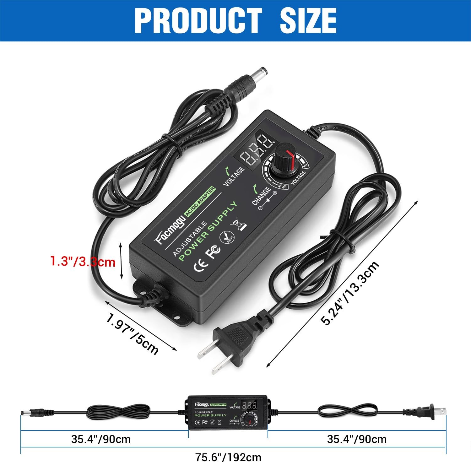 3V-12V 5A 60W Adjustable Power Supply with LED Display Variable DC 3V 5V 6V