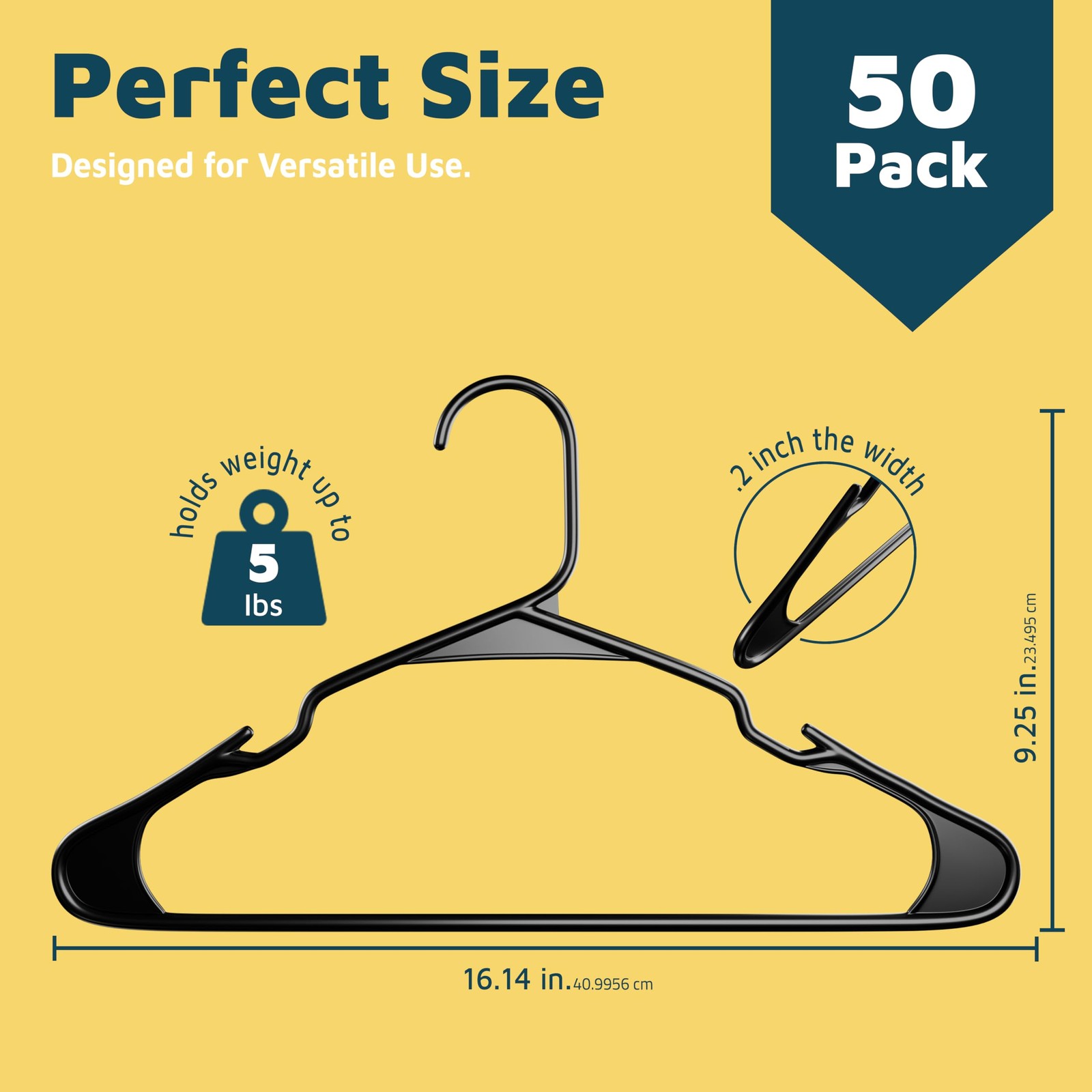 50 PCS Black Plastic Clothes Hanger Set Versatile Slim Space-Saving Non-Slip