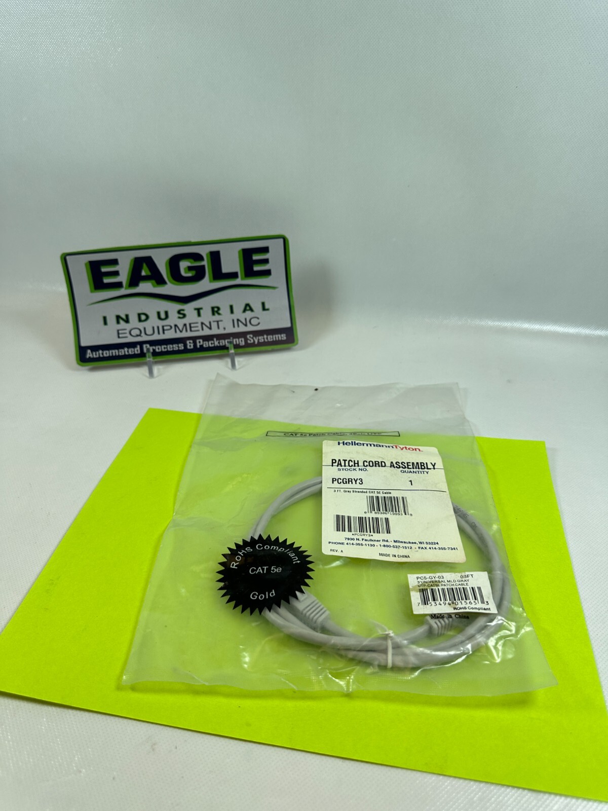 Hellerman-Tyton PCGRY3  Gray Stranded Cat 5E Patch Cord Cable  NEW  Fast Ship