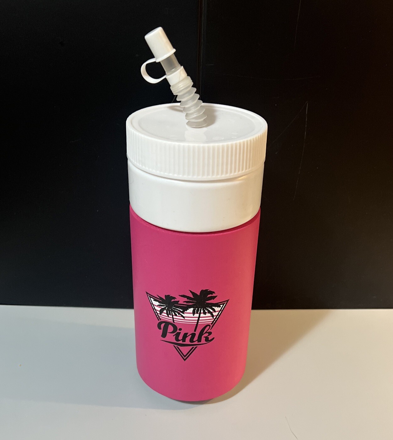 Victoria's Secret PINK Retro Insulated Water Bottle Hot Pink Beach ‘Good Vibes’