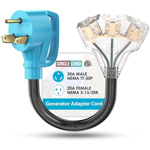 30A RV/Generator to 110V Adapter Cord, 3 Outlet LED