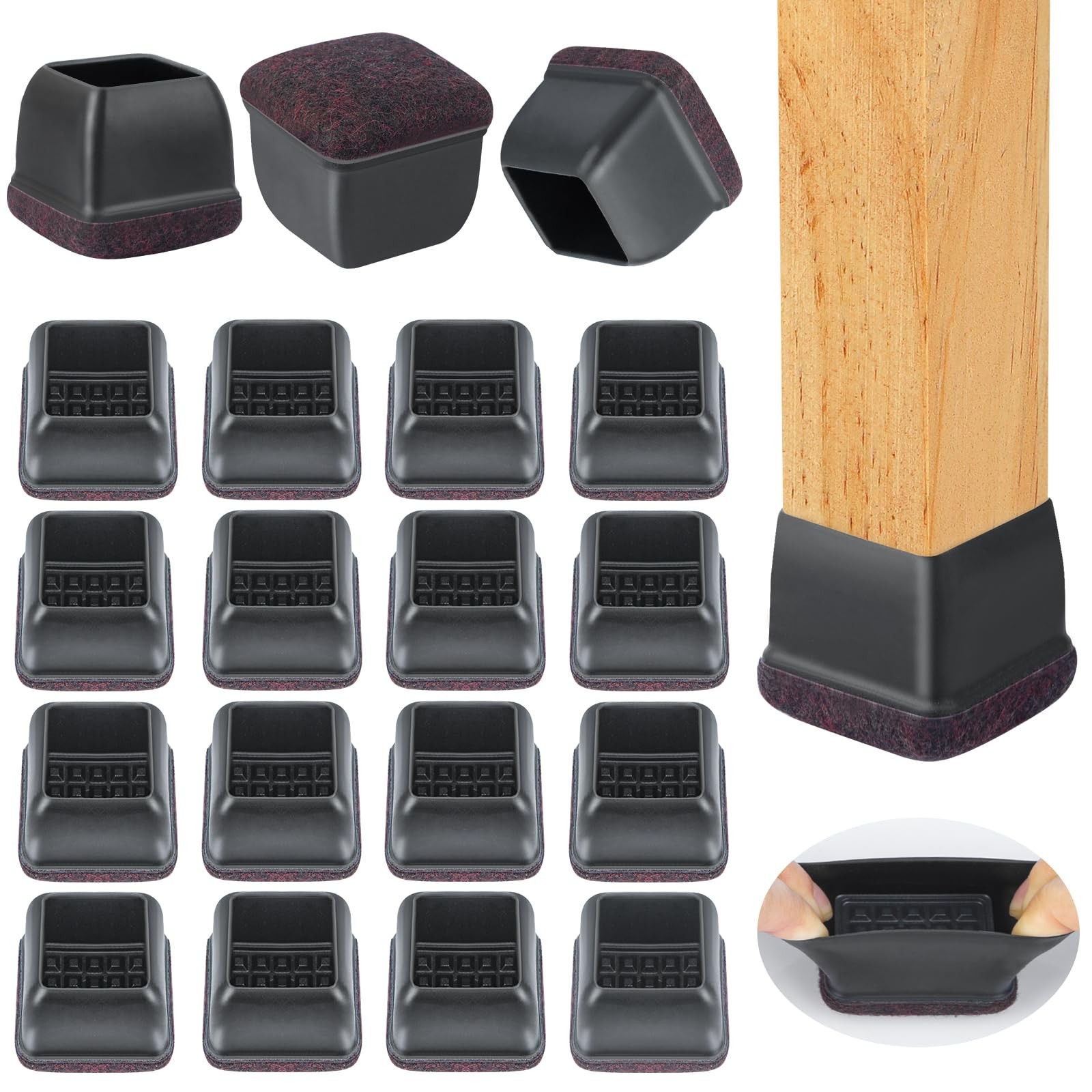 32 Pcs Chair Leg Floor Protectors Square, Silicone Chair Leg Protectors for H...