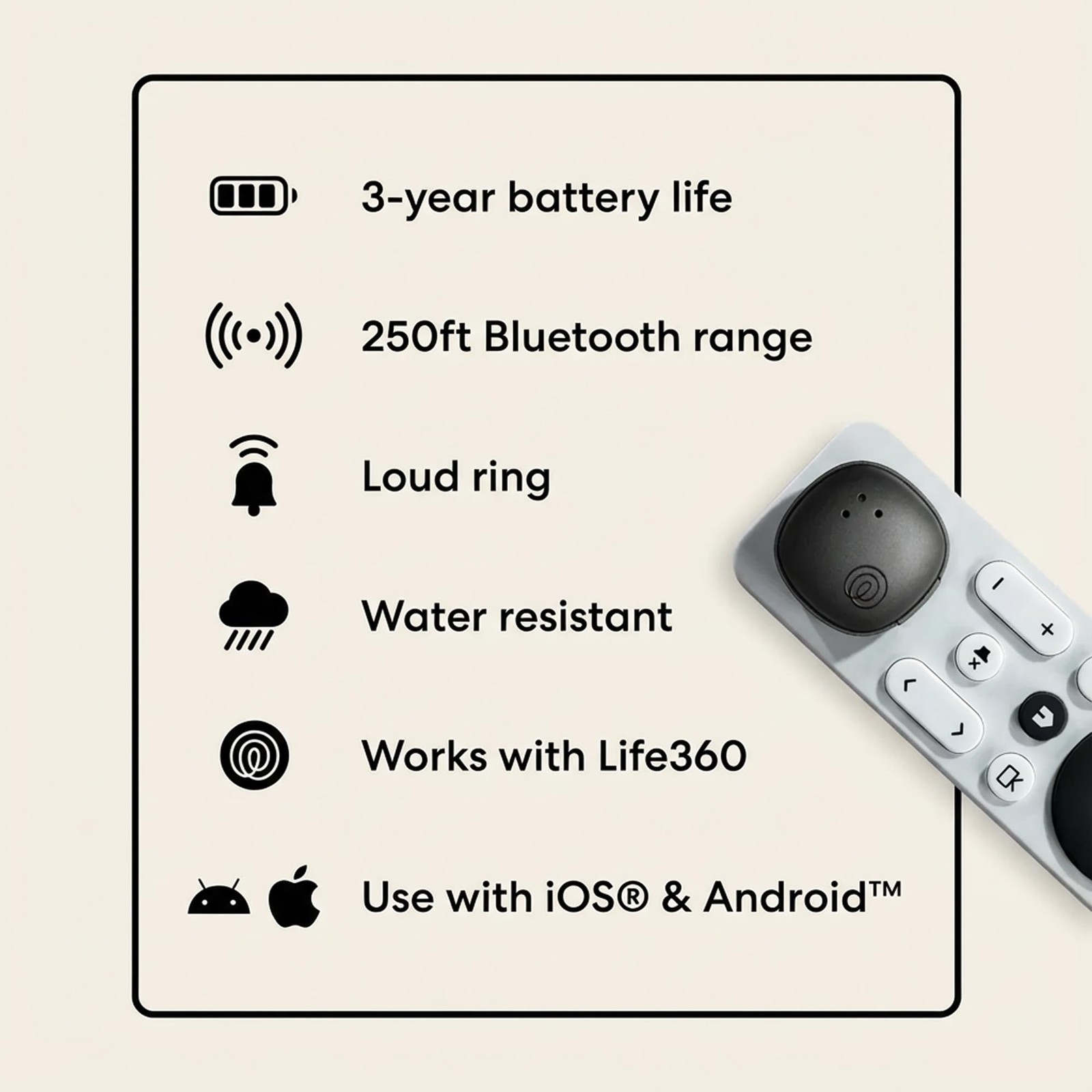 Life360 Tile Sticker - Small Bluetooth Tracker, Remote Finder 1-Pack, Black