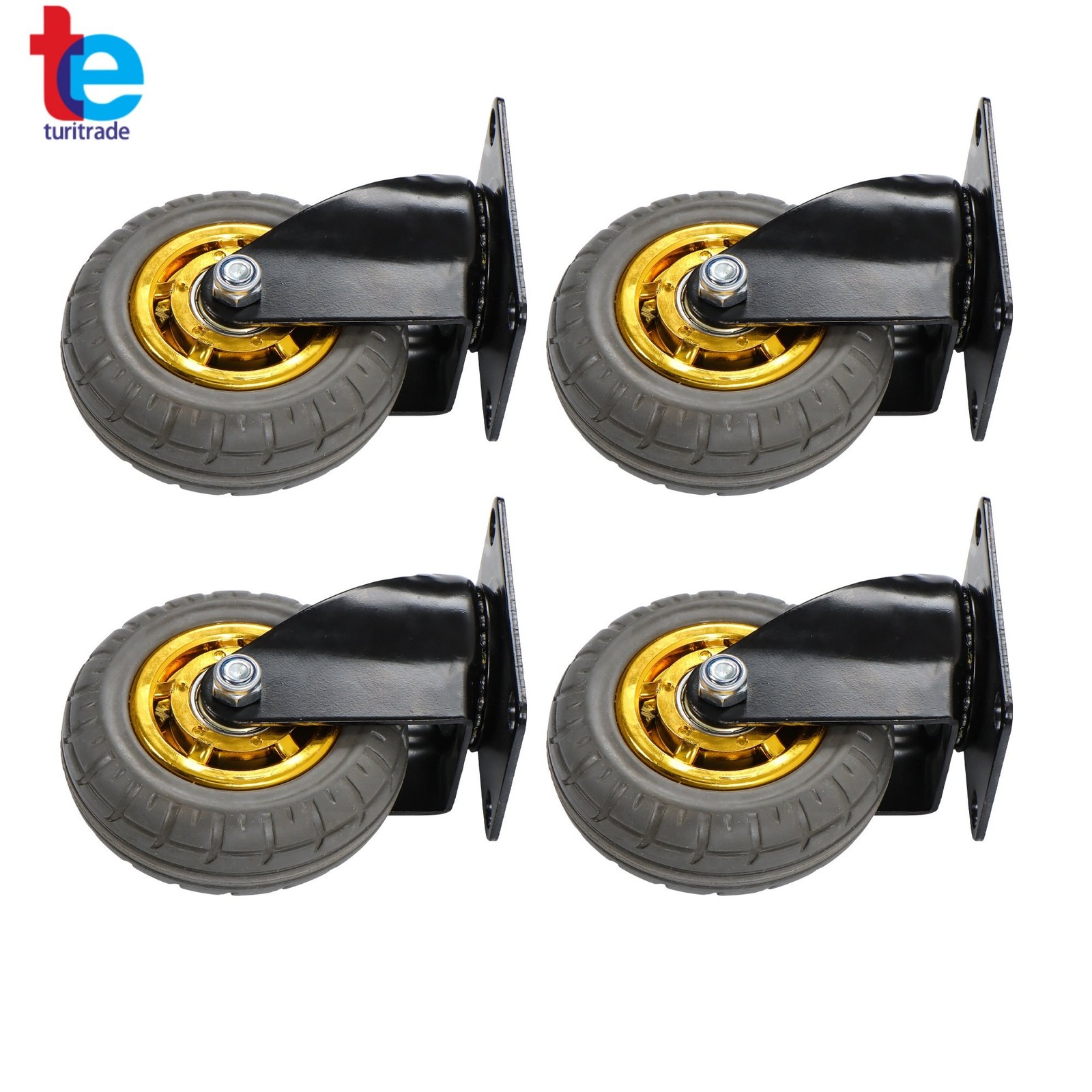 4 Pack Soft Rubber 4" Swivel Casters Wheels Universal Casters Grey Non-Marking