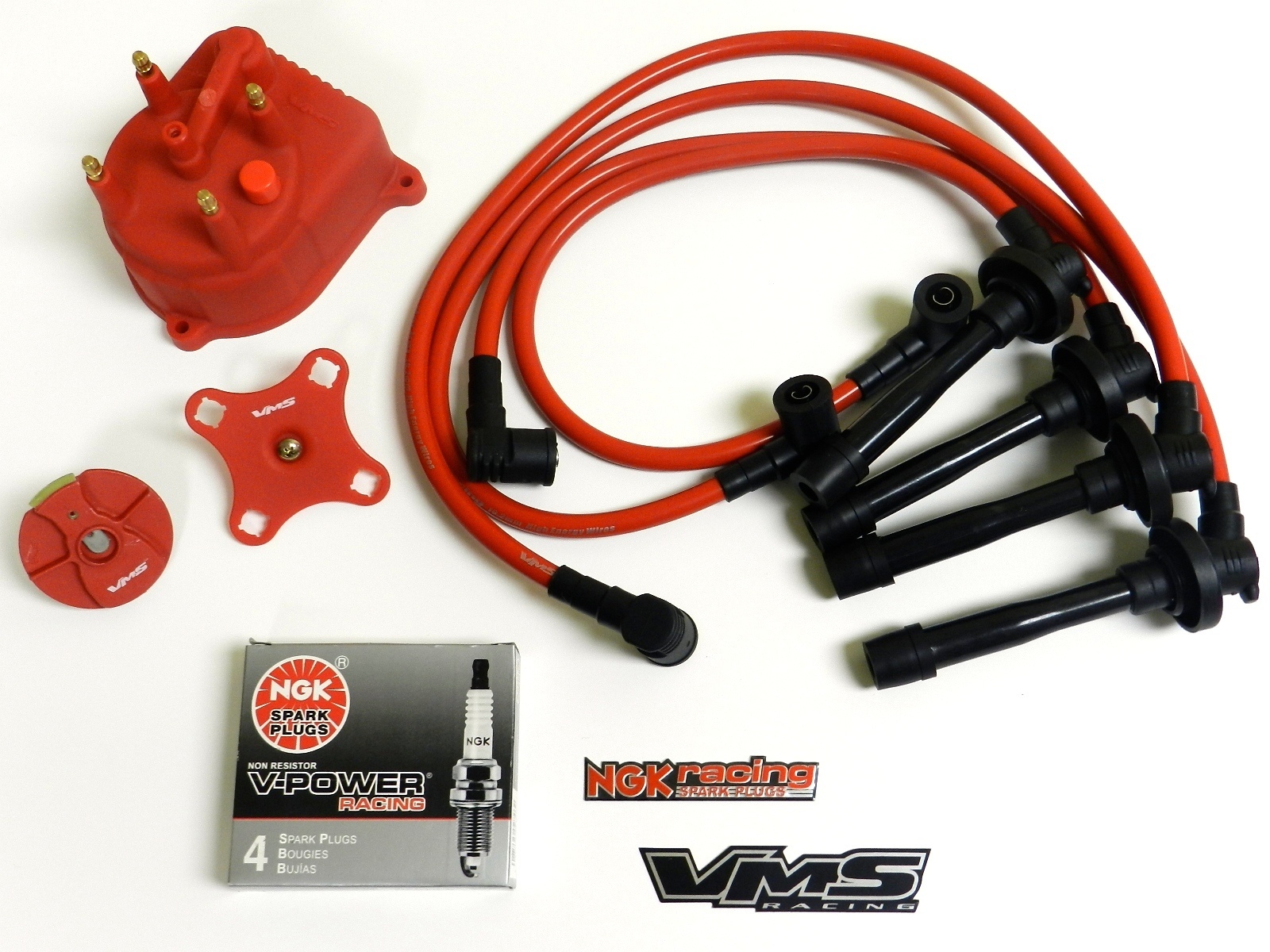 DISTRIBUTOR CAP ROTOR SPARK PLUG WIRE KIT FOR 92-95 HONDA CIVIC D16 EG RED