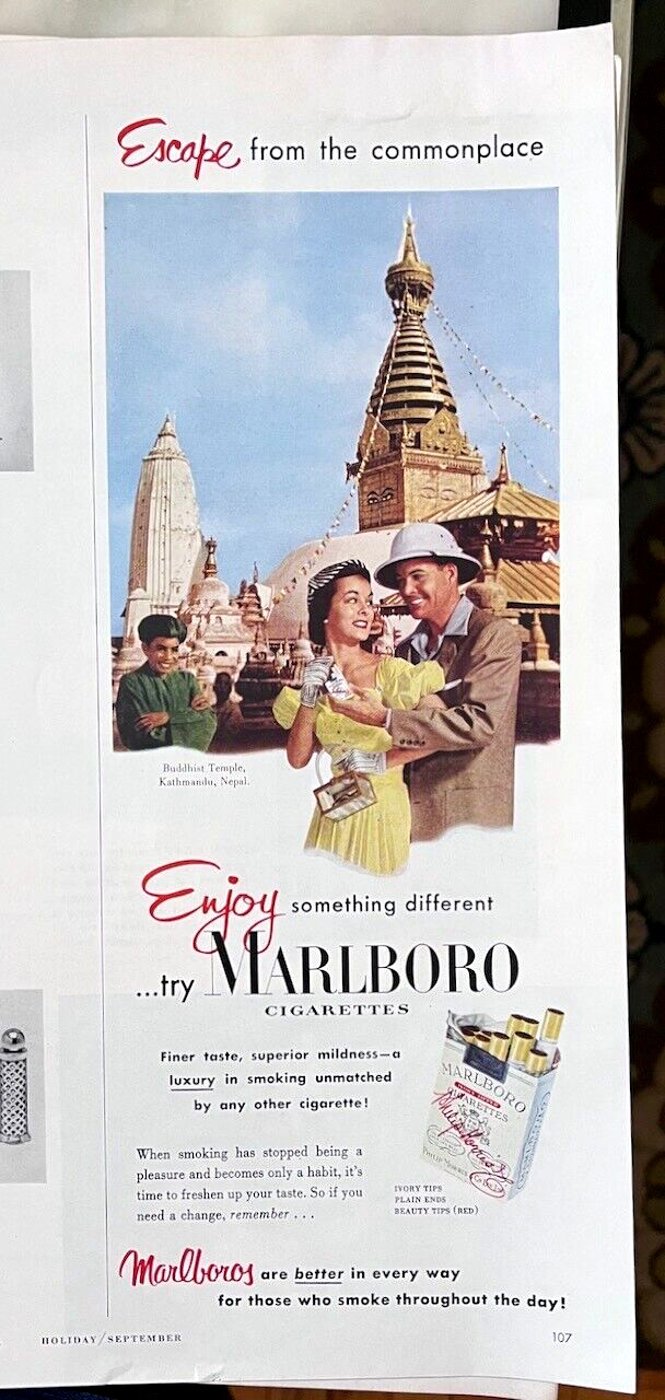 1952 magazine ads for Marlboro Cigarettes - at Buddhist Temple Kathmandu Nepal