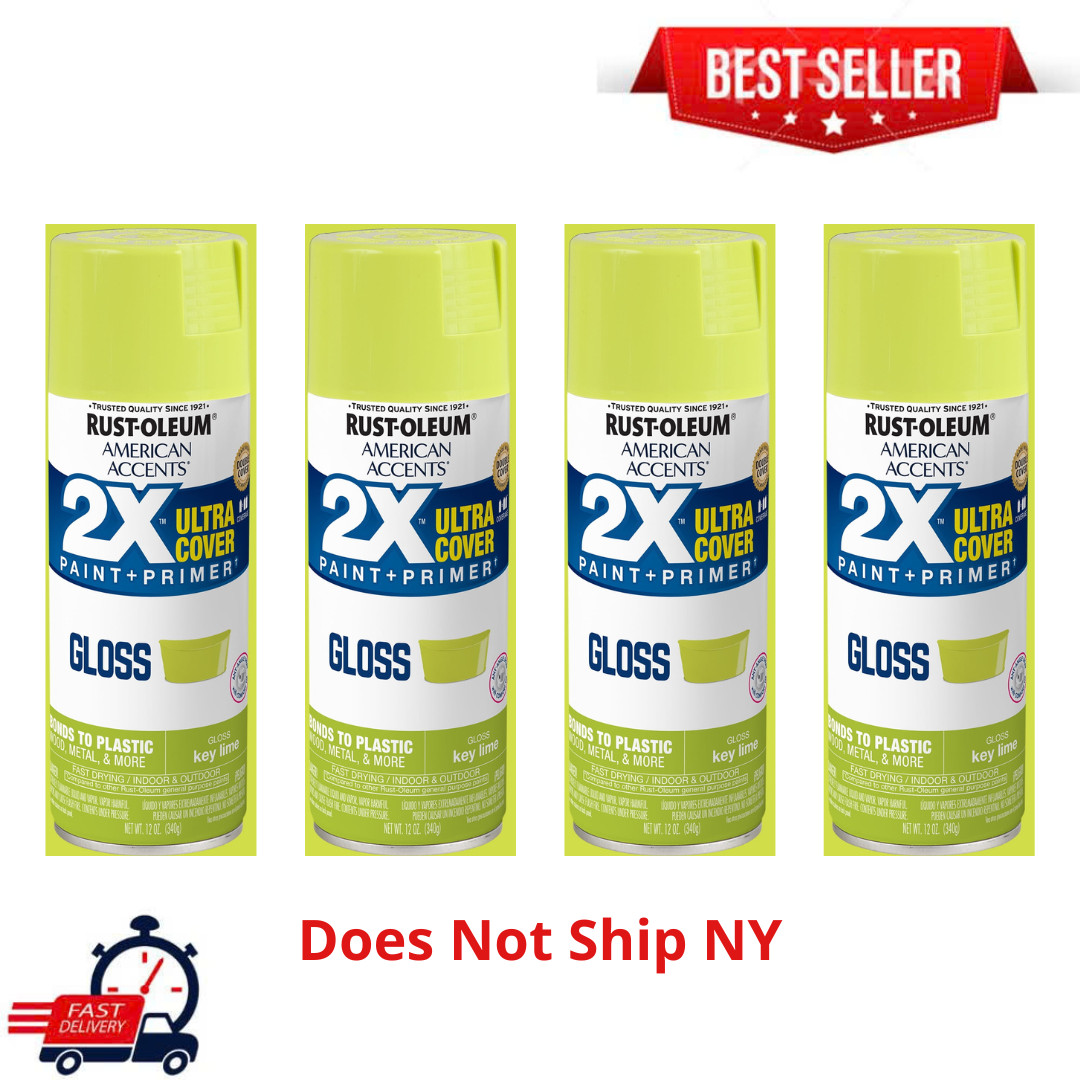 4 Pack Rust-Oleum 2X Ultra Cover Gloss Spray Paint Key Lime Green, 12 oz, 327871