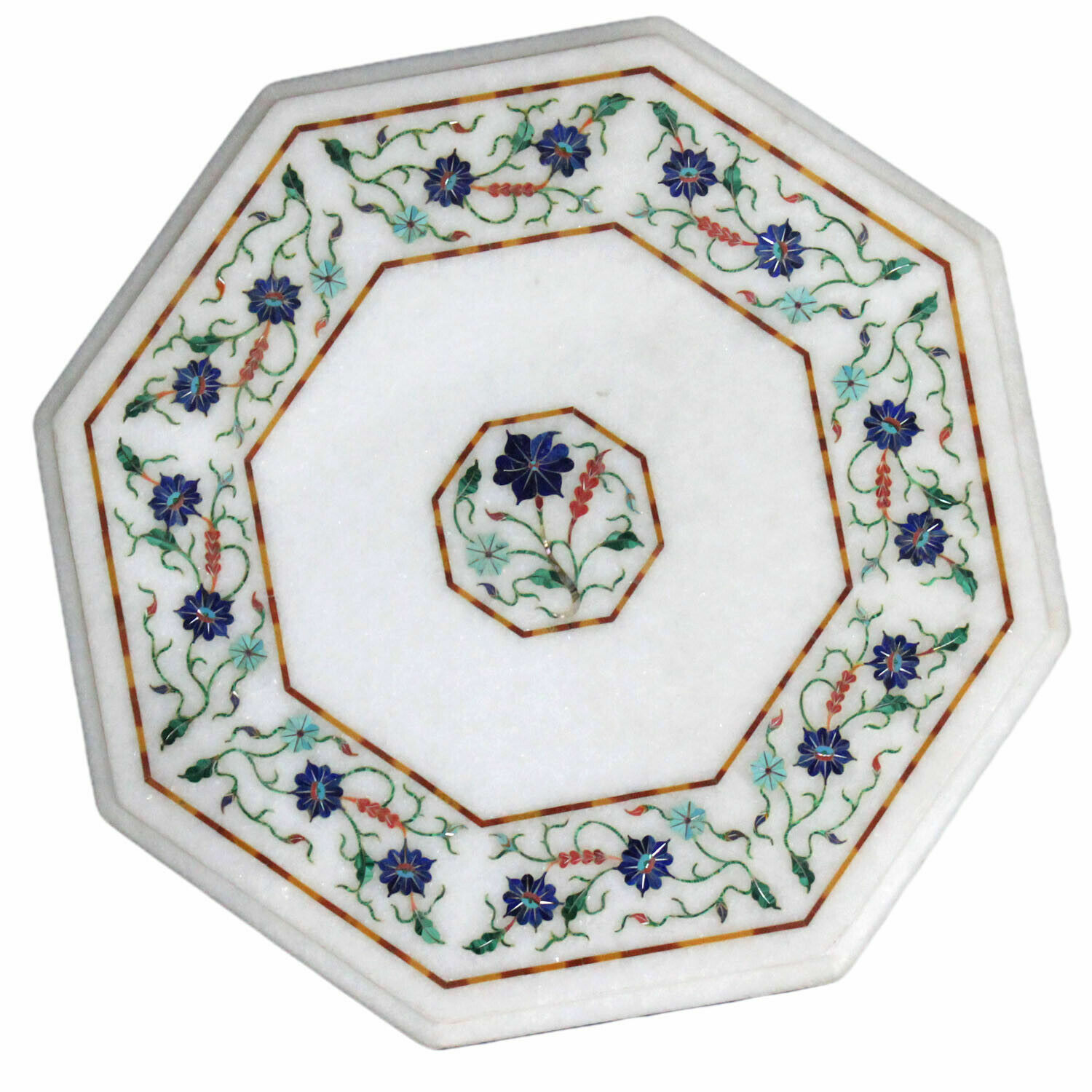 15" Marble Table Top Semi Precious Stones Inlay Home /office Decor