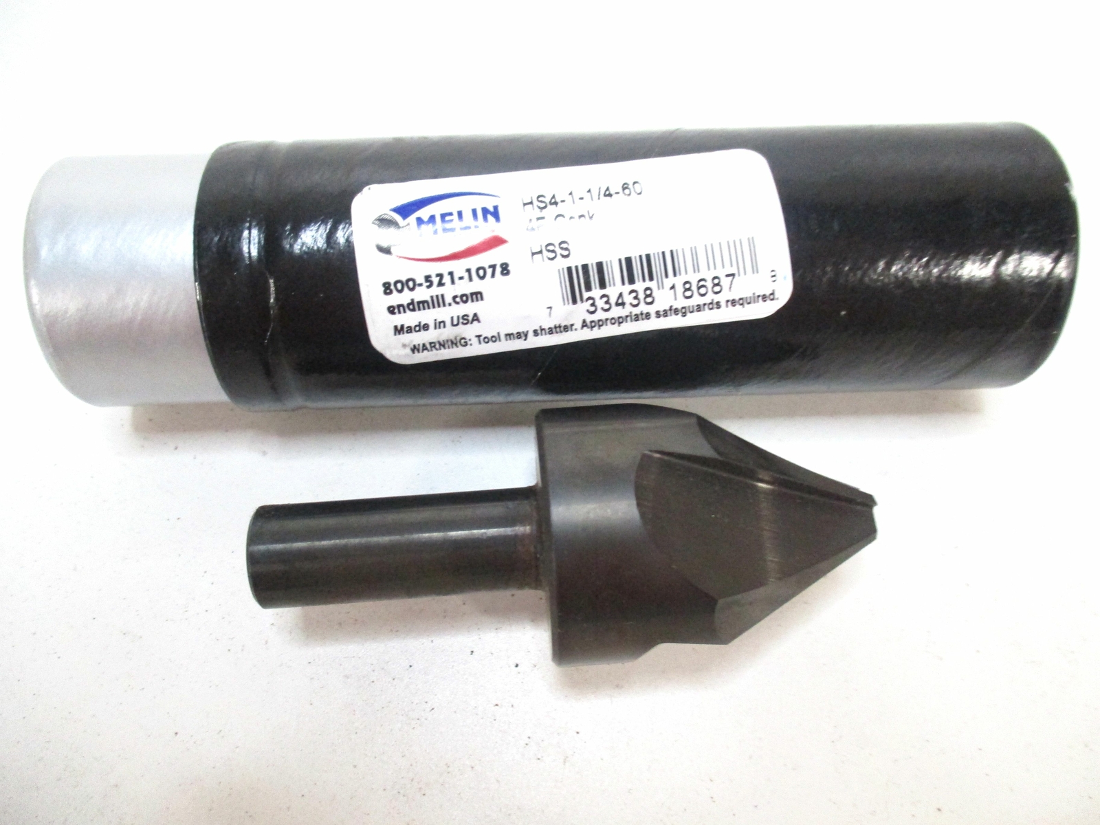 Melin (HS4-1-1/4-60) 1-1/4" Head 1/2" Shank 4F 60° SE RH HSS Countersink