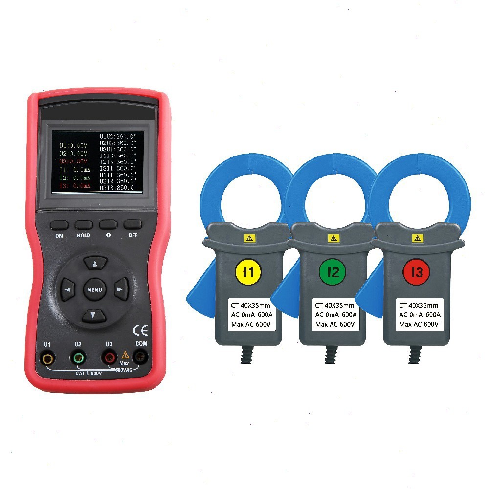 Digital Phase Voltmeter Clamp Meter Three phase 600V 600A 360° Current Detector