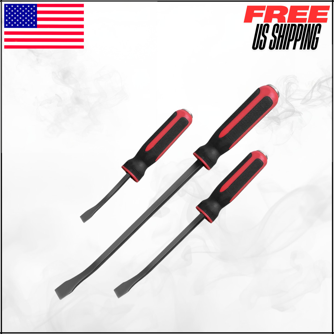 Pry Bar Set Strike Cap Handle Angled Tip Rust Proof Finish Hand Tools 3PC