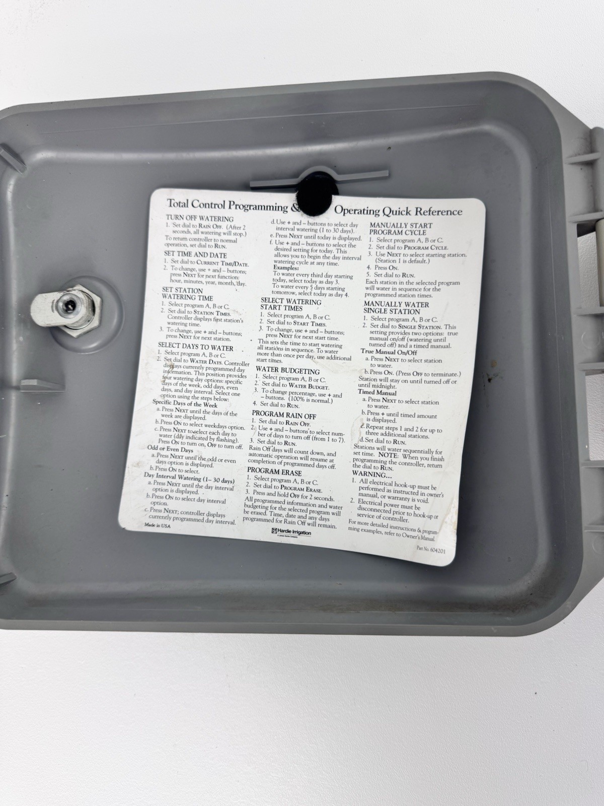 Automatic Irrigation Equipment Hardie Total Control 12” Stations