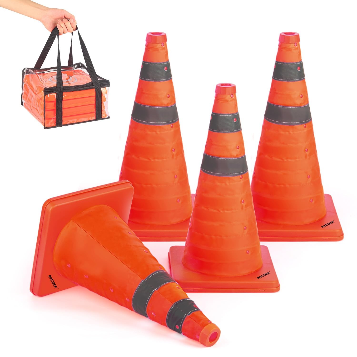 4 Pack 18 Inch Collapsible Traffic Safety Cones Orange Cones Multi Purpose Pop
