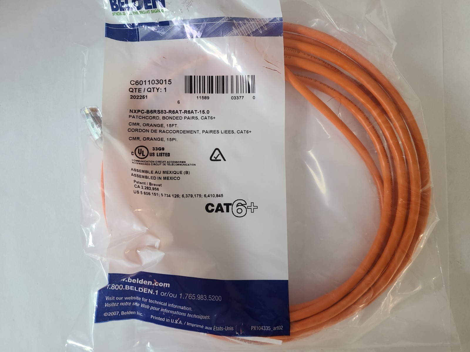 Belden Cat6 Ethernet Patch Cable - 15ft - Orange