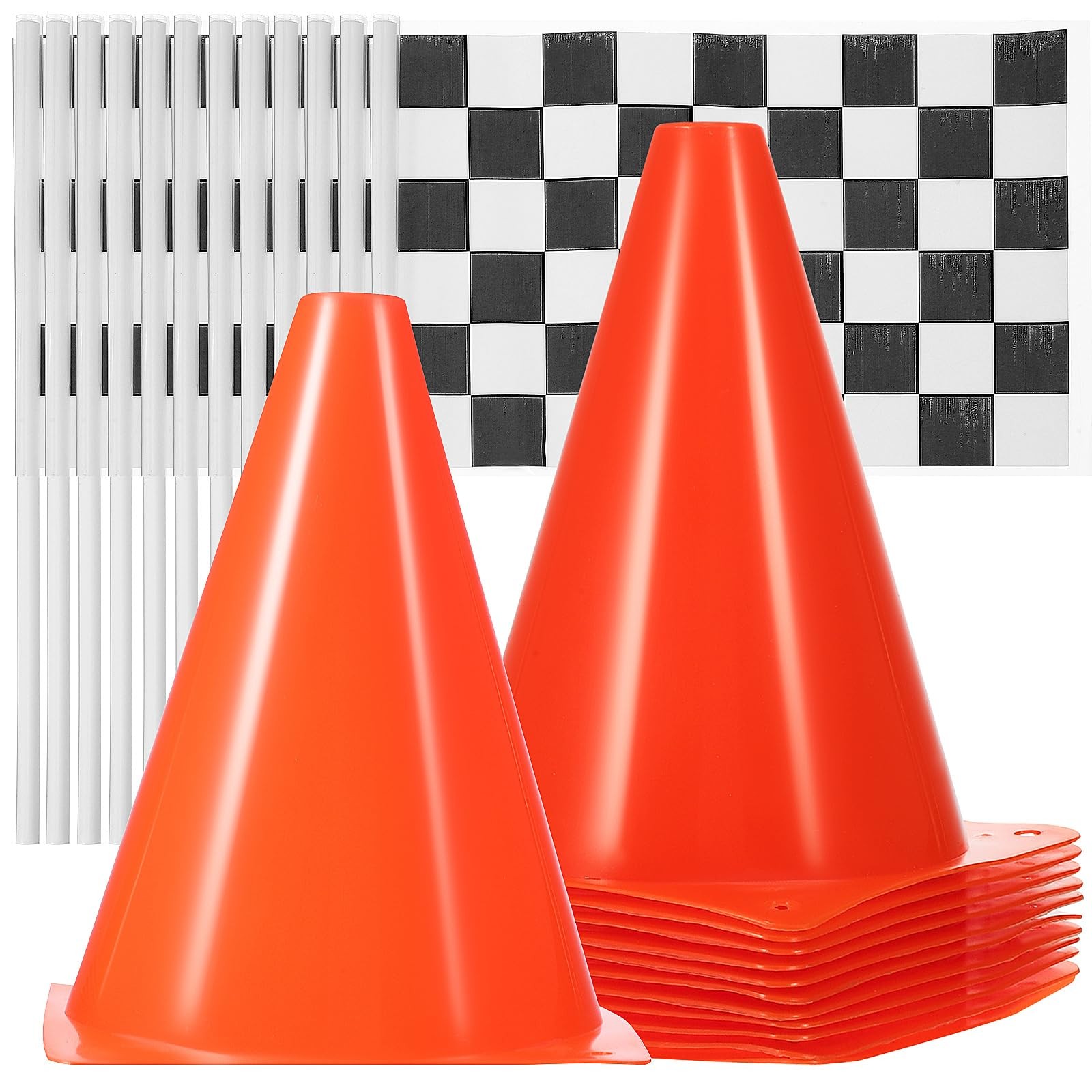 Racing Cones with Hand Waving Flags, 10 in Orange, & Compact Portable Design ...