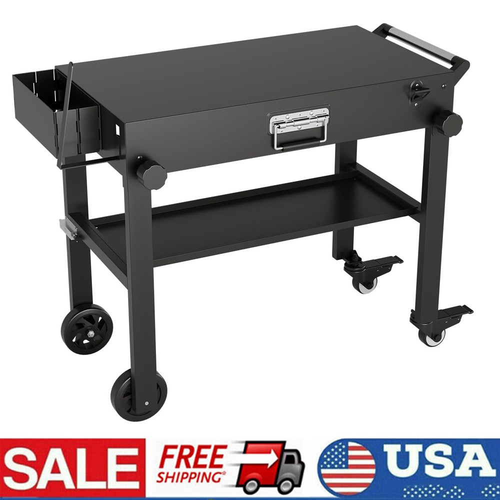 Folding Grill Table Portable Camping Table BBQ Prep Table with Side Pockets