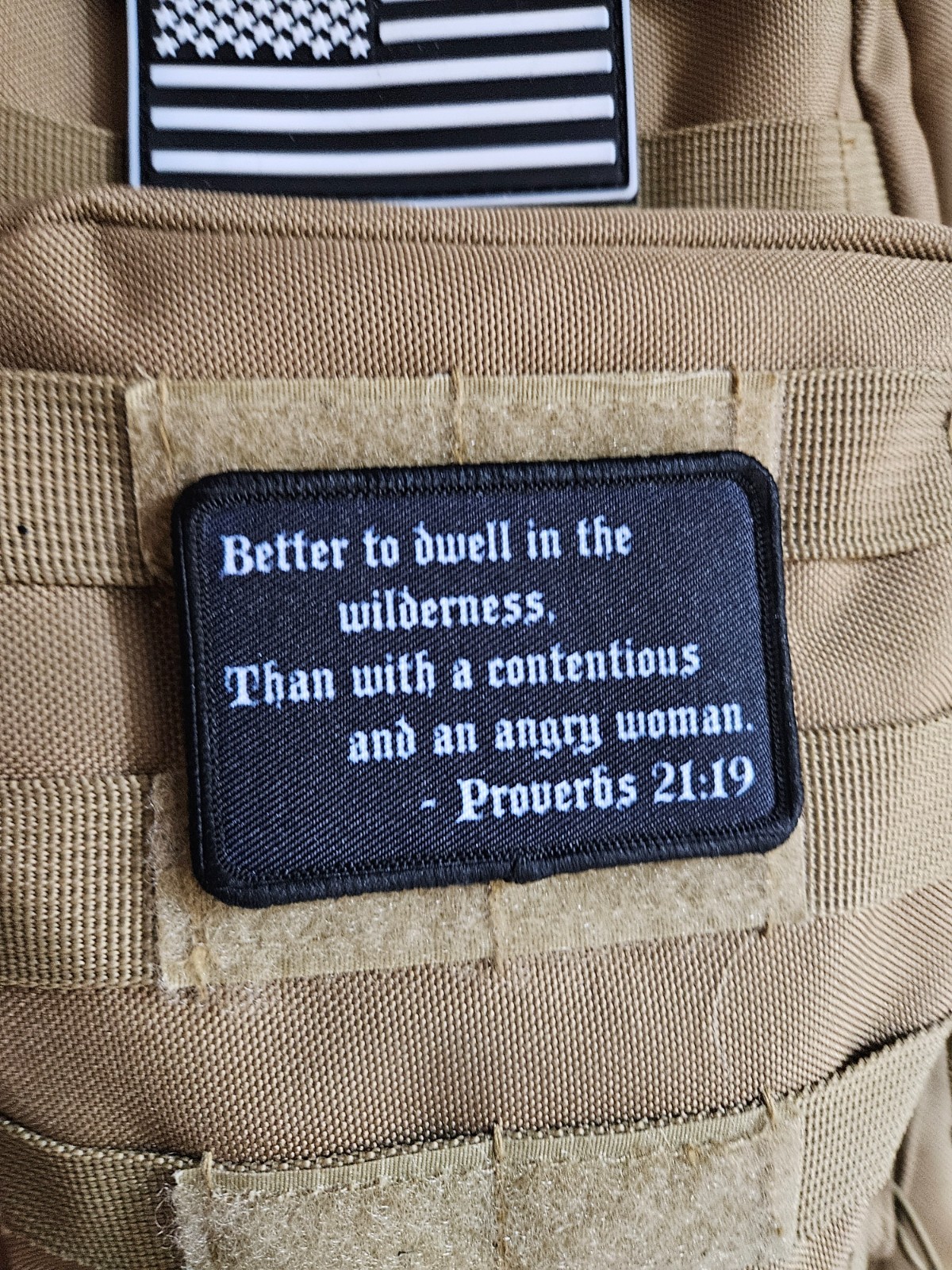 Proverbs 21:19 angry woman bible 2"x3" hook & loop removable morale patch