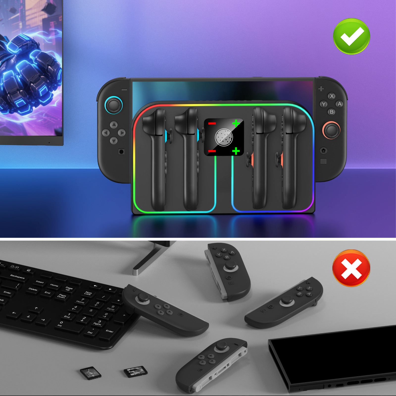 Switch 2 Controller Charger Charging Dock 4 JoyCon Charger FOR Nintendo Switch 2
