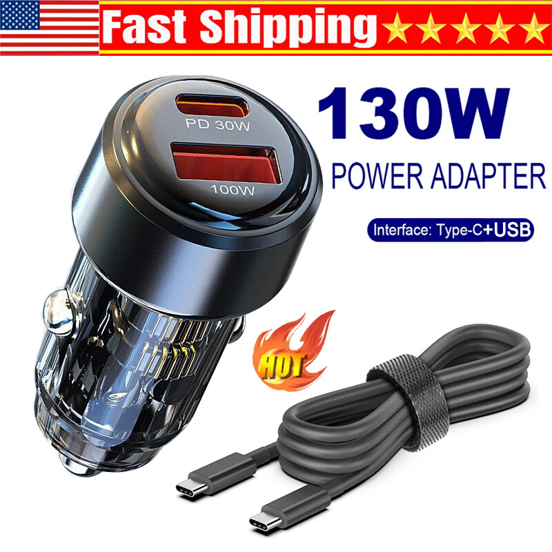 130W Super Fast Phone Car Charger Adapter USB Type C For Samsung S25 S24 S23 S22