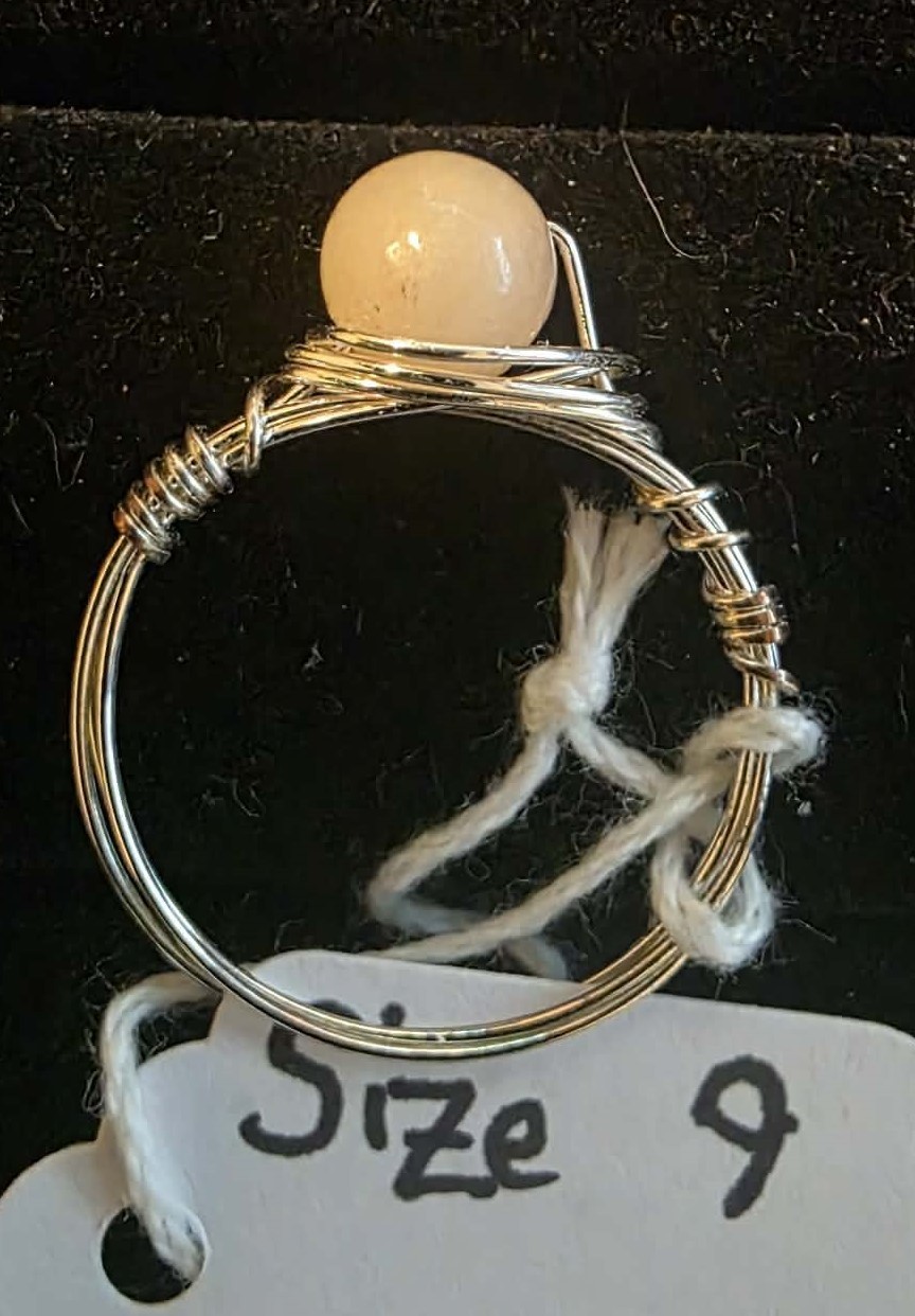 Handmade size 9 wire-wrapped Rose Quartz rings with Silver-Plated wire