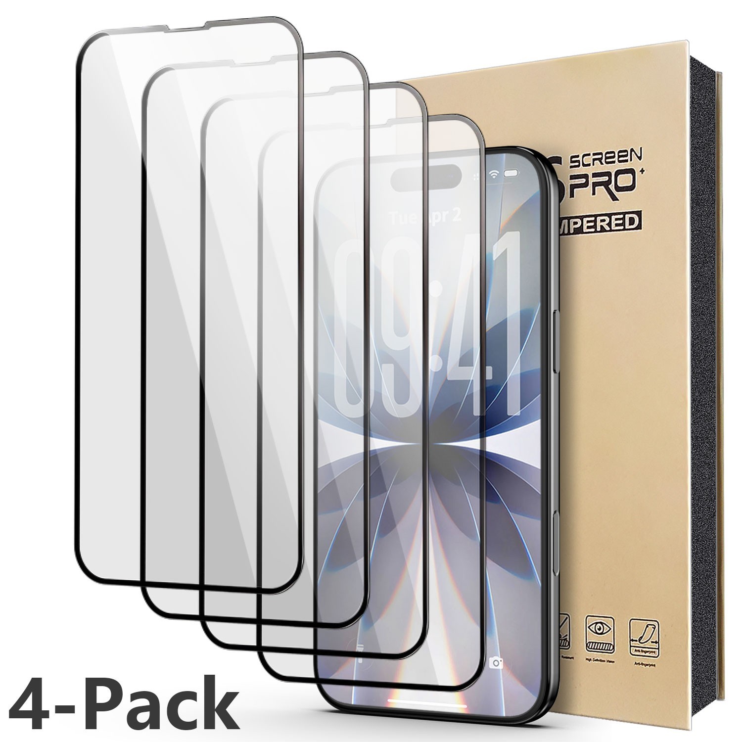 (4 Pack) Full Cover Tempered Glass Screen Protector For iPhone 17, 17 Series