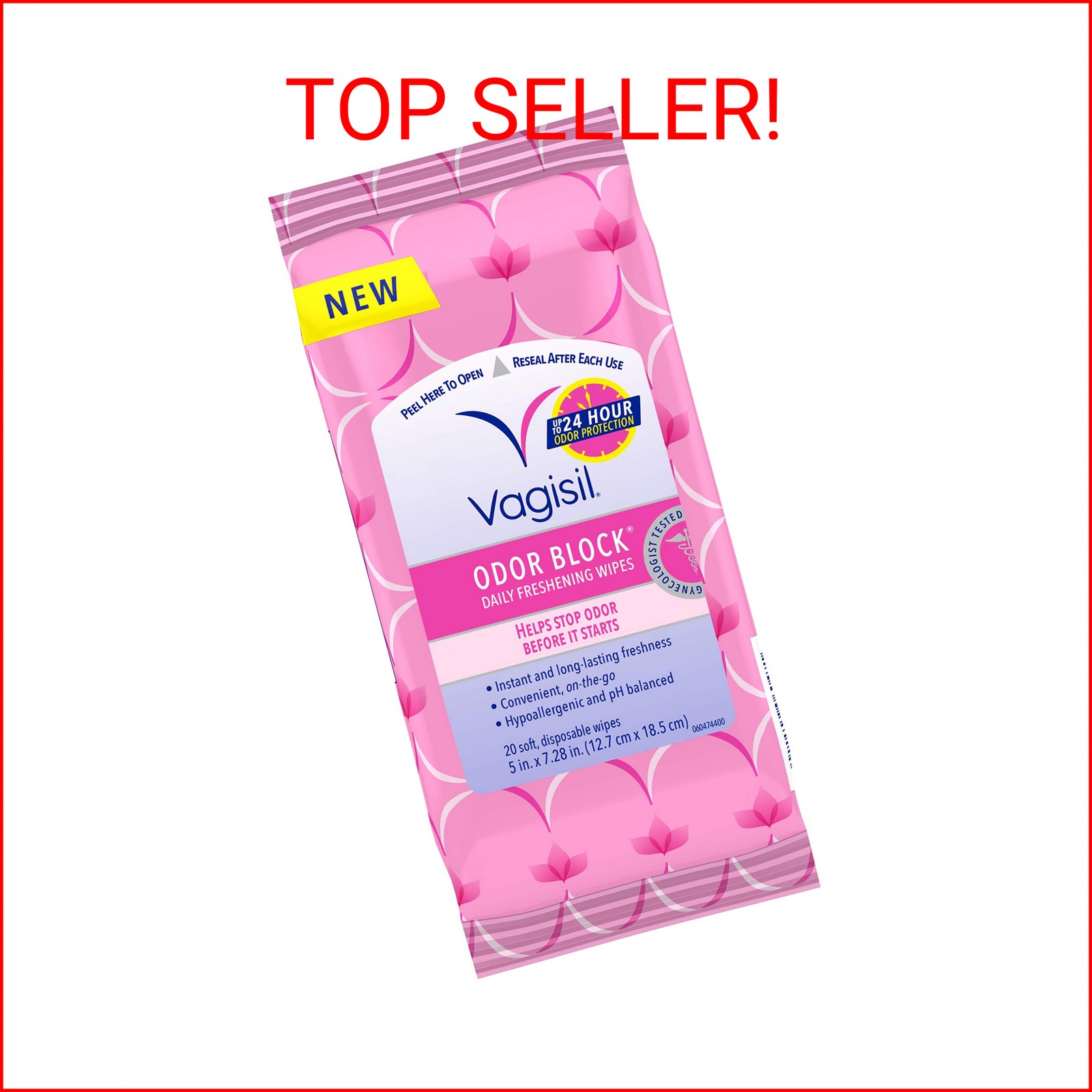 Vagisil Odor Block Daily Freshening Wipes for Feminine Hygiene in Resealable Pou