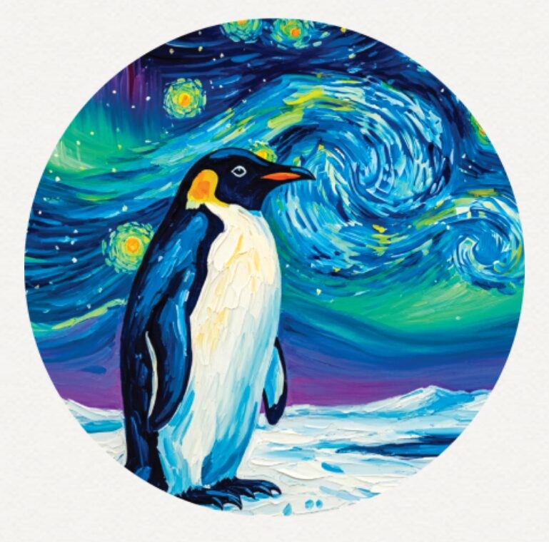 Hayleybug 1/10th oz Night Sky Walker Penguin Silver Round