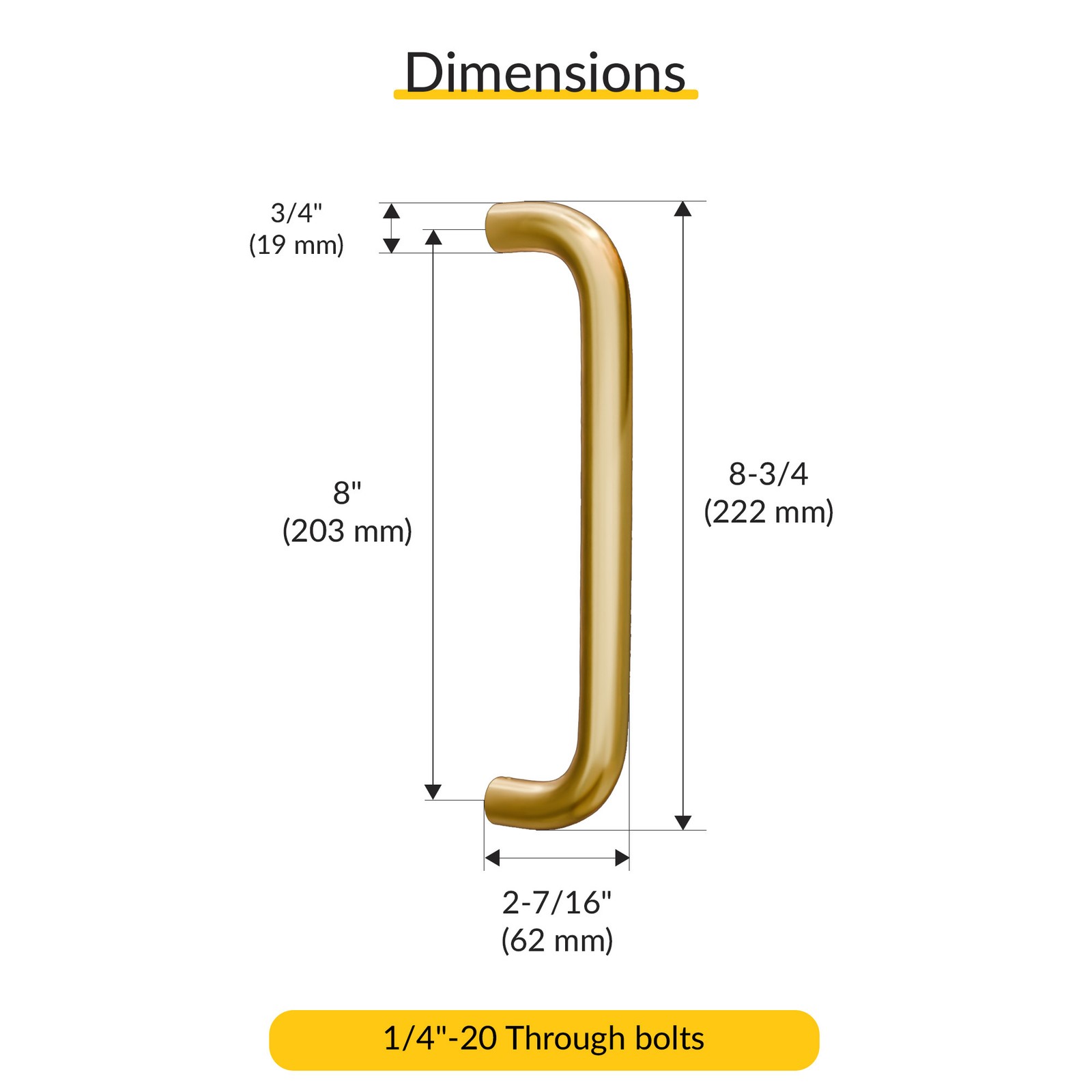 Brixwell Solid Pull Handle Brass 8" CTC Polished Brass Finish