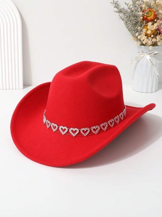Red Cowgirl Cowboy Hat Rhinestone Heart Band Rodeo Western Country Festival Cap