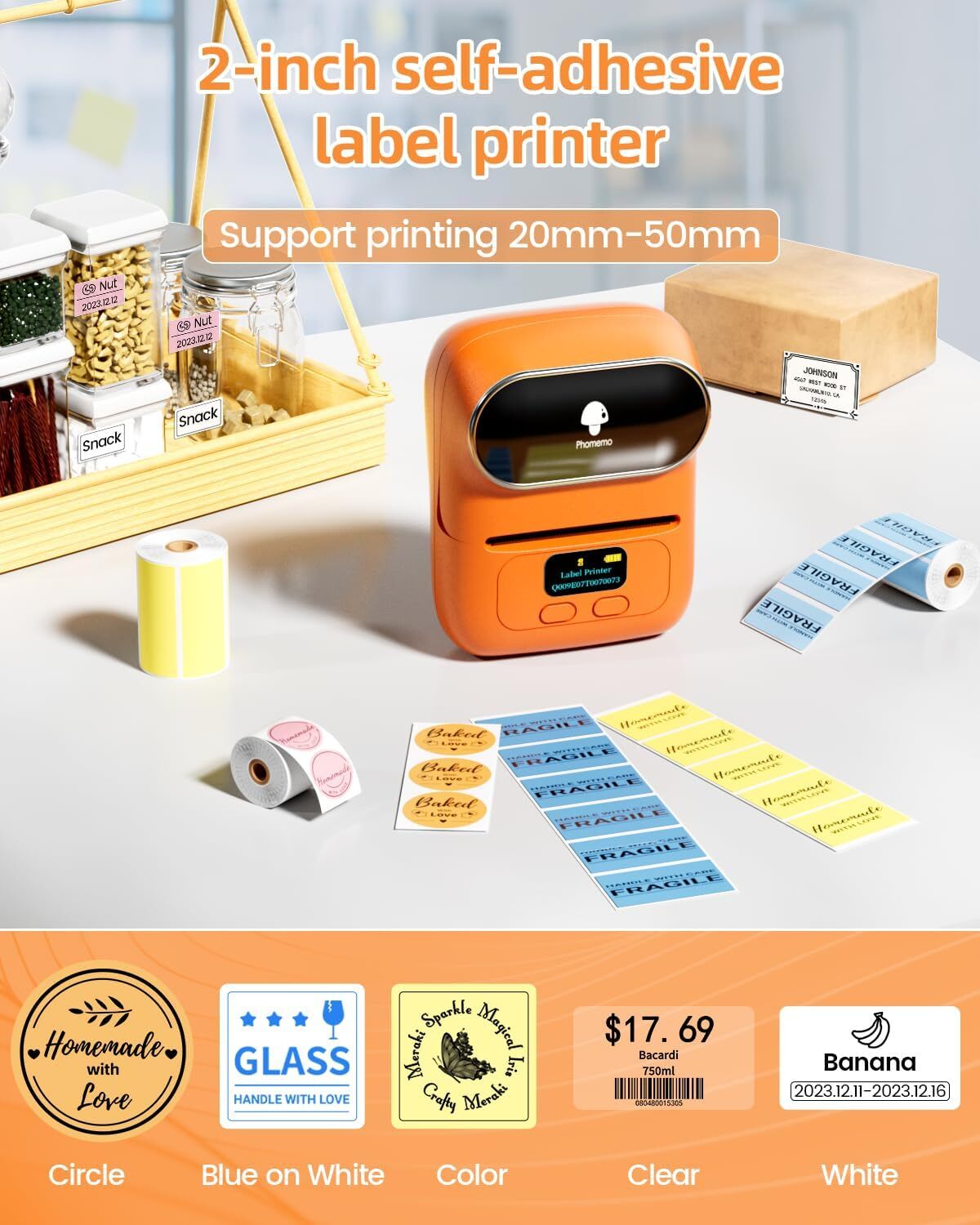 Phomemo M110 Direct Thermal Printer for Label Photo Note Tag Barcode QR Code Lot