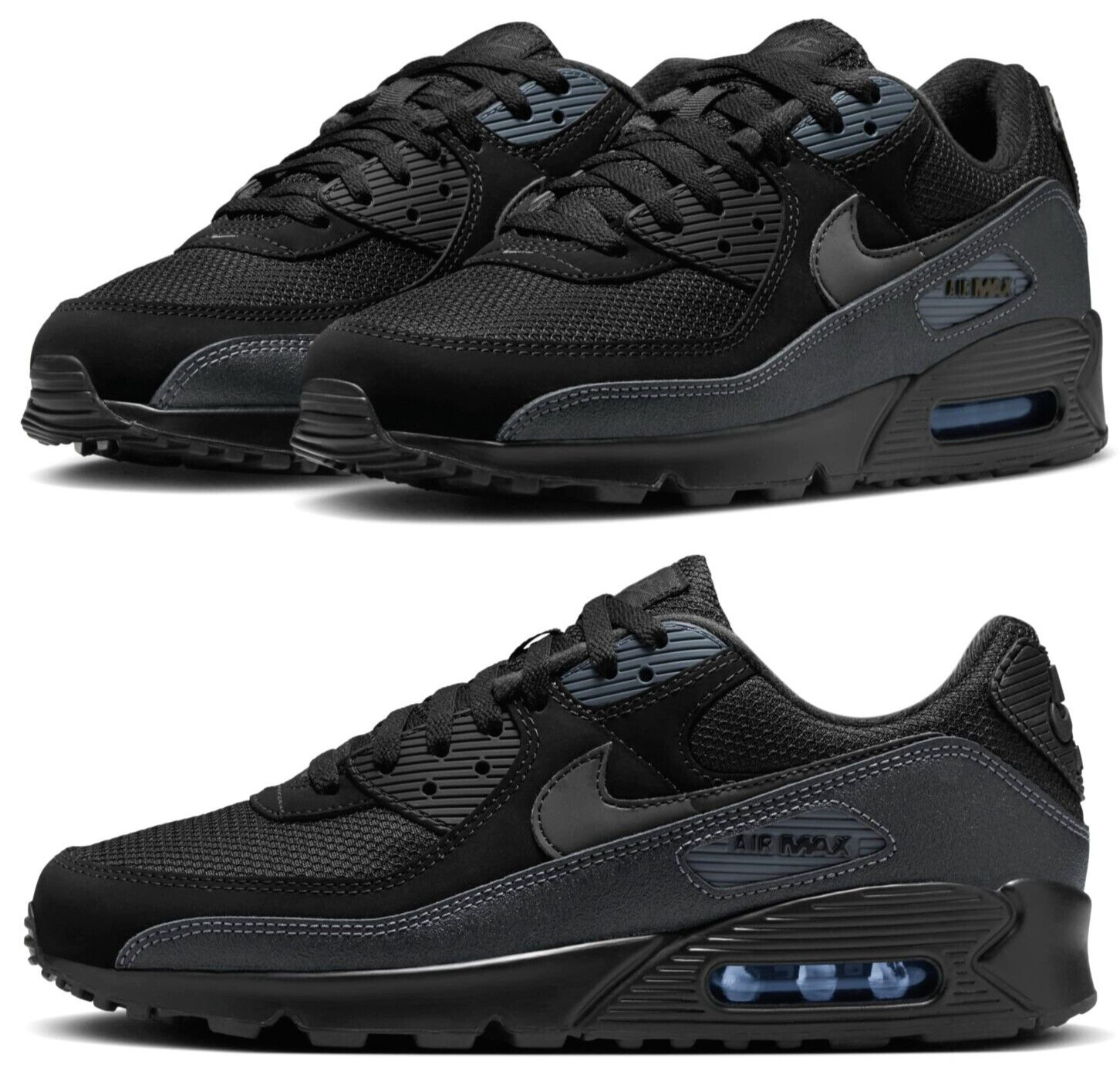 New NIKE Air Max 90 Reflective Men's Athletic Sneakers triple black all sizes