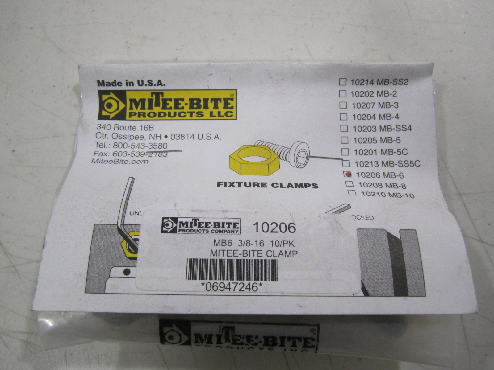Mitee Bite 10206 MB-6 3/8"-16 Fixture Clamp 10/Pack New