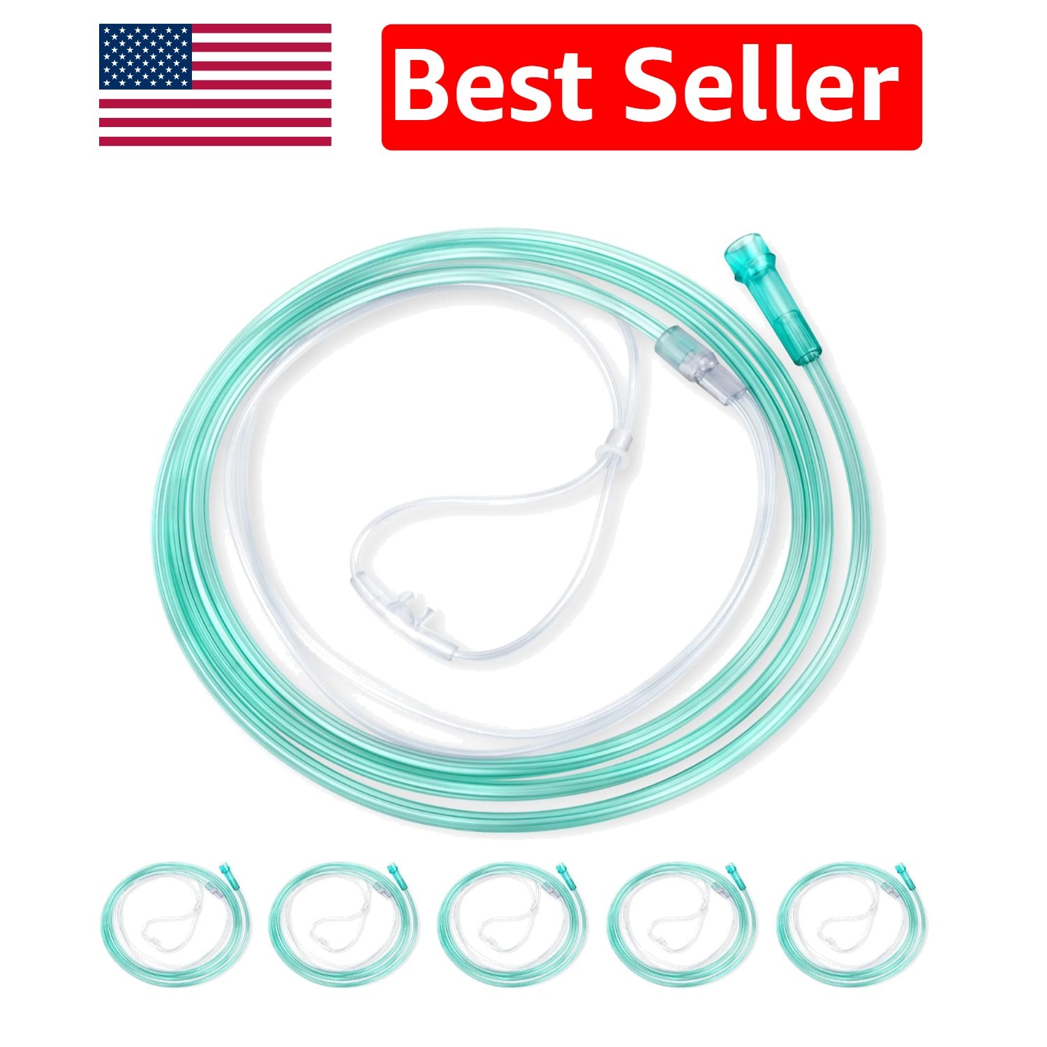 7ft Soft Oxygen Nasal Cannula - Lightweight, Kink Resistant 5 Pack for Travel