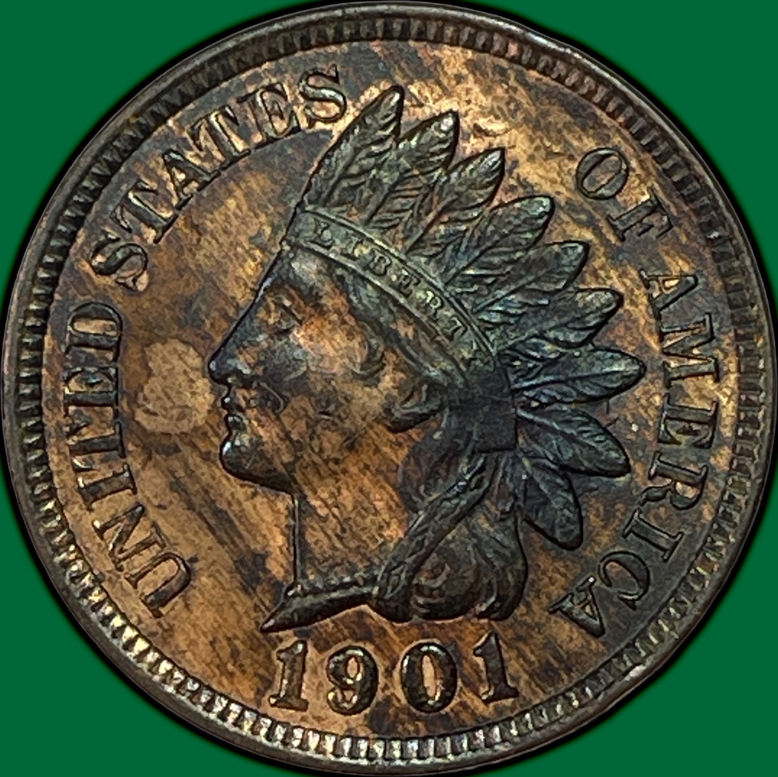 1901 Indian Head Cent Uncirculated UNC Coin, Cleaning #38108