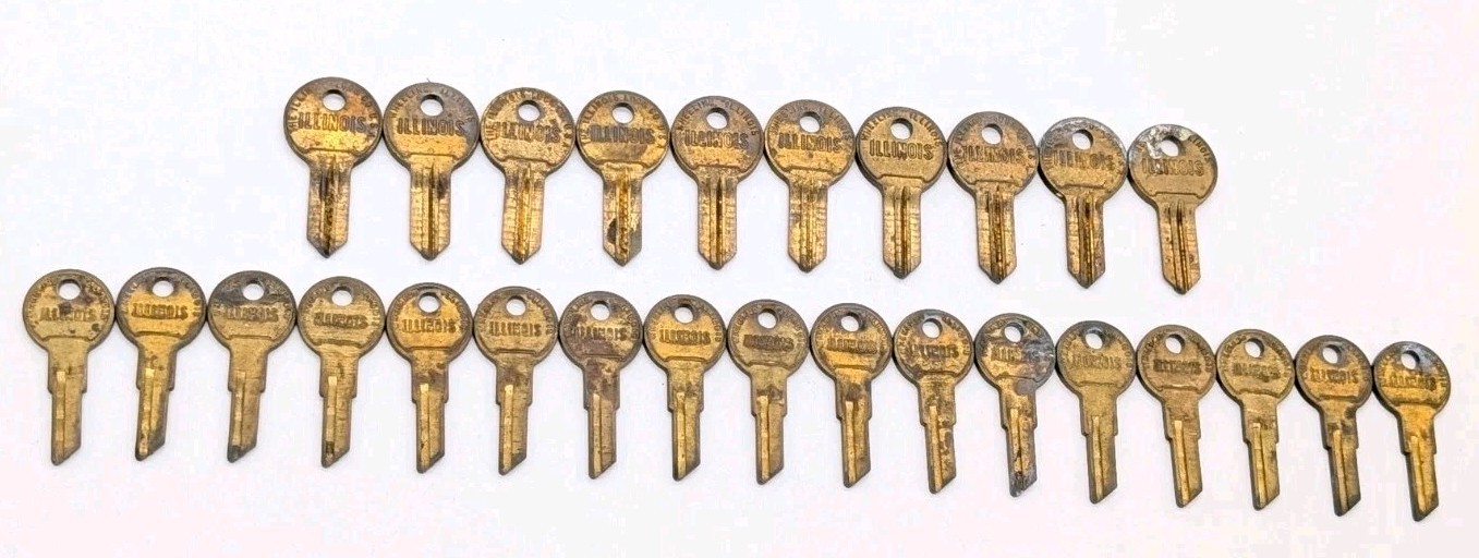 Vintage ILLINOIS Blank Uncut Keys, Locksmith Bulk Lot: 27