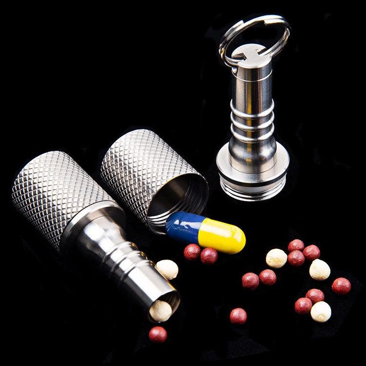 Titanium Pill Holder Case Organizer container Waterproof Portable Keychain EDC